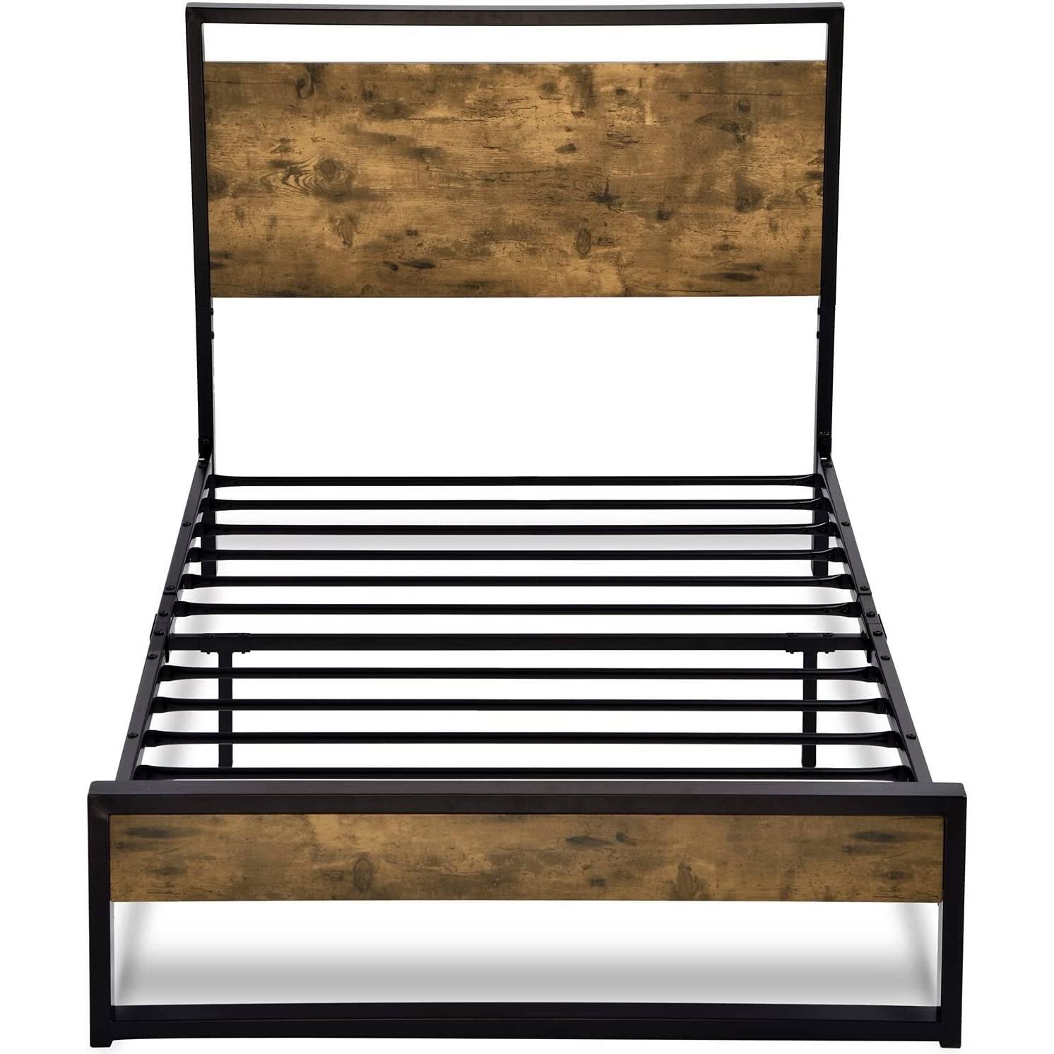 Left. Hivvago - Hivvago Twin size Metal Wood Platform Bed Frame with Industrial Headboard - Black.
