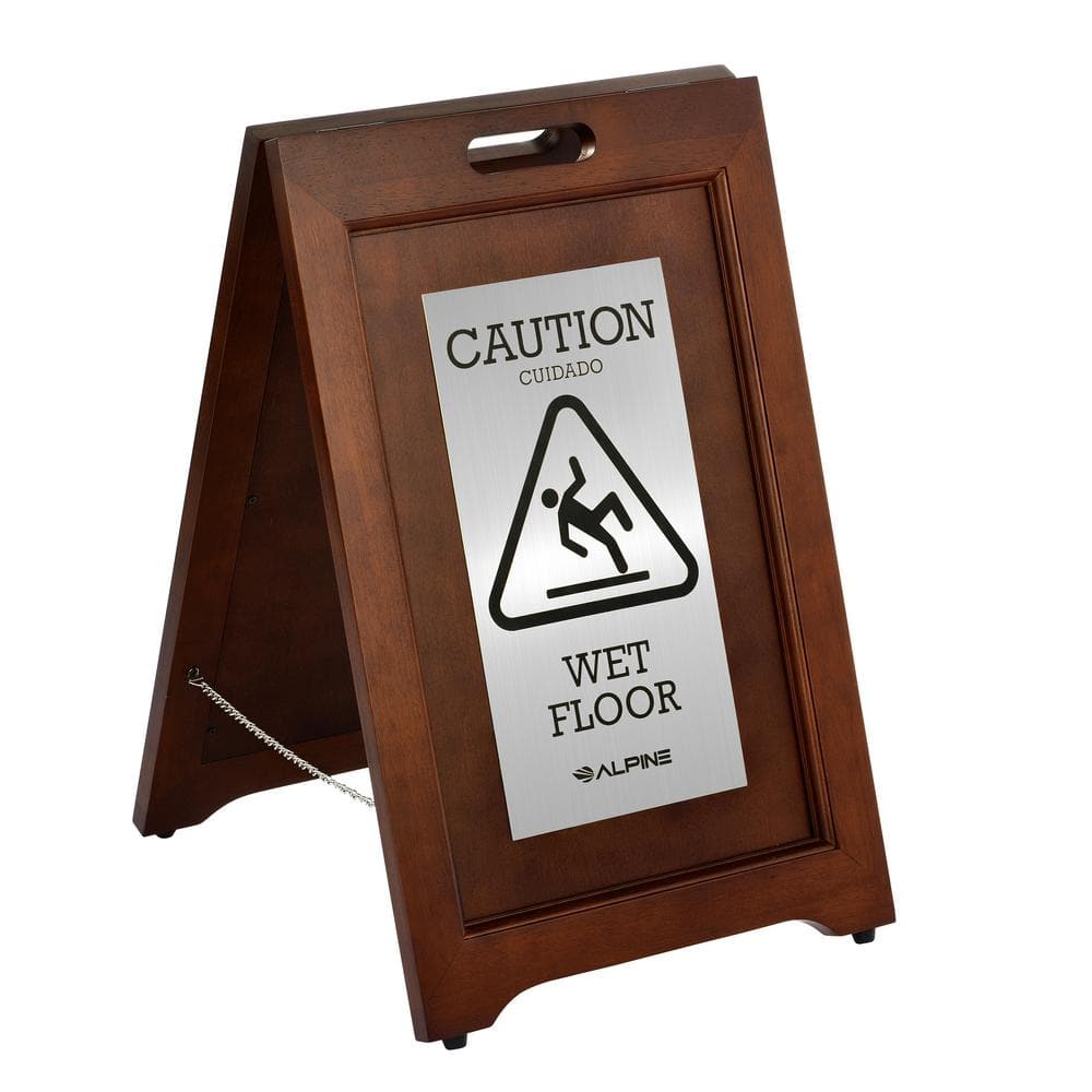 "Alpine Industries - 24"" 2-Sided Wooden Bilingual Wet Floor Sign - Stainless Steel Plated" price history on PriceWatchPro