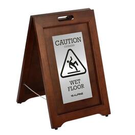 Alpine Industries - 24" 2-Sided Wooden Bilingual Wet Floor Sign - Stainless Steel Plated