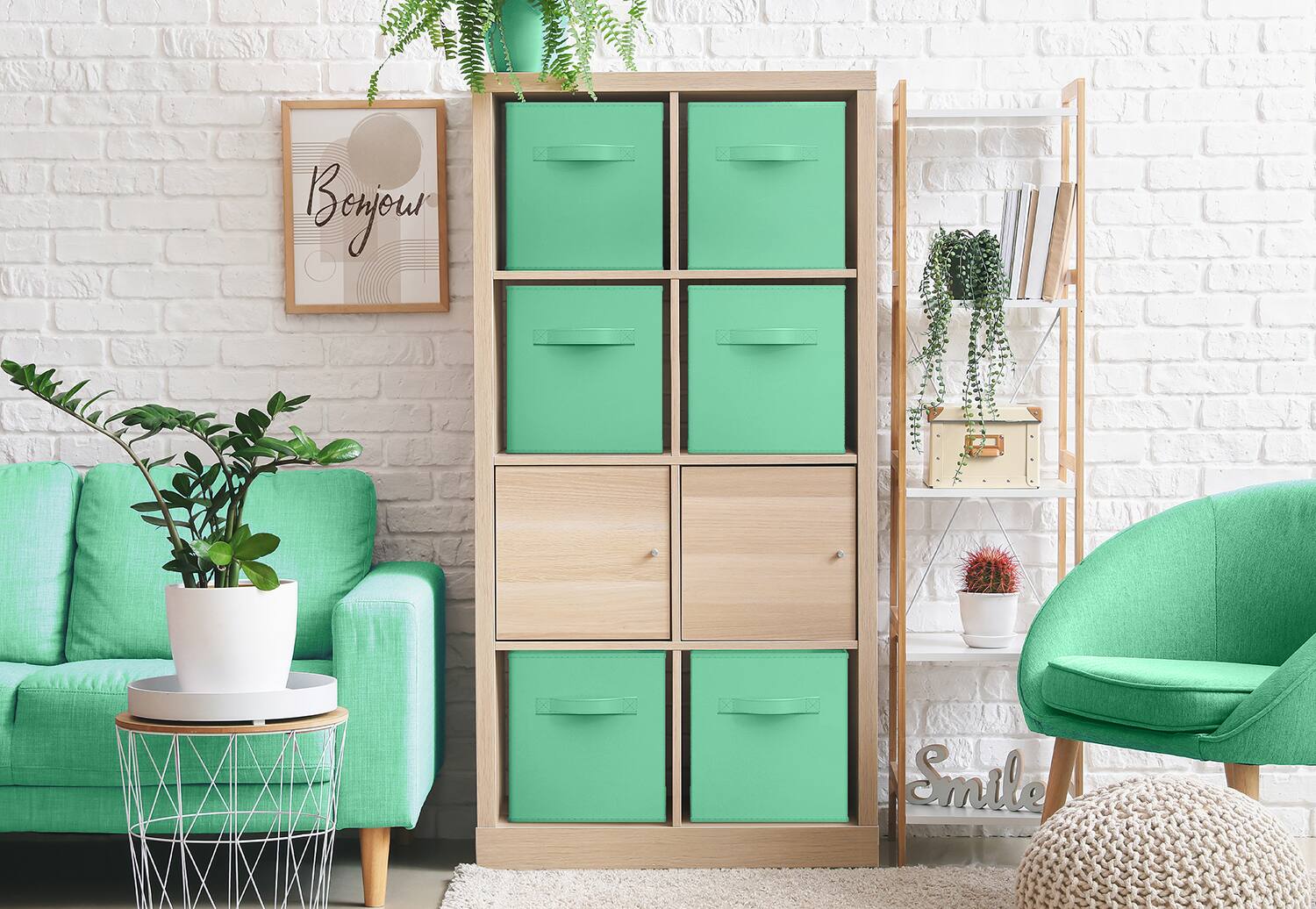 Alt View 2. Sorbus - Sorbus Fabric Storage Cubes, 6 Foldable Storage Bins for Organizing Pantry, Cubbies, Toy Box, Clothes Storage - Teal.