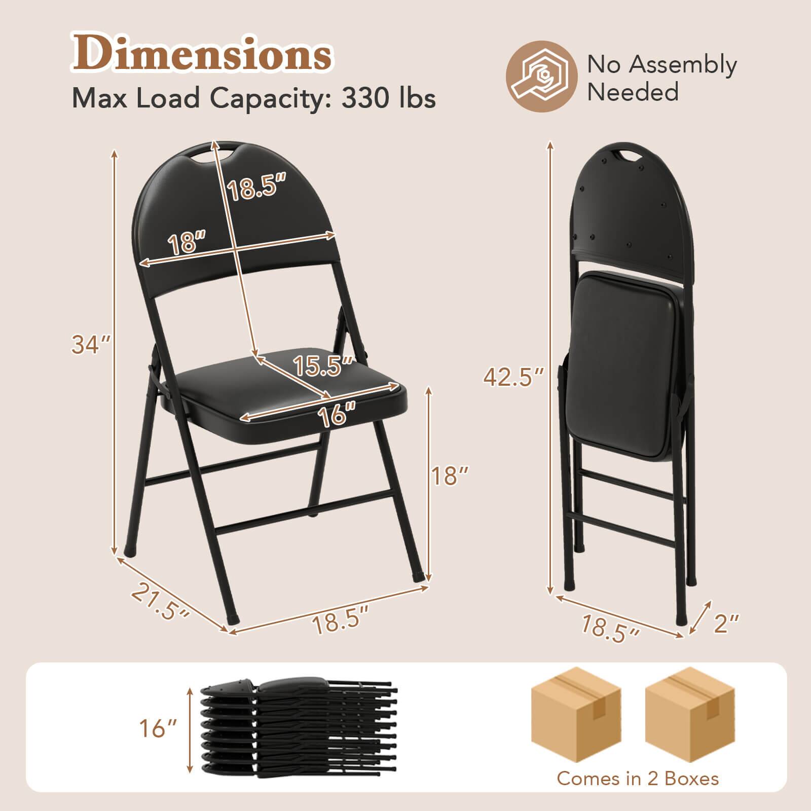 Dimensions  
Max Load Capacity: 330 lbs  
No Assembly Needed  

18.5"  
18"  
34"  
15.5"  
16"  
42.5"  
18"  
21.5"  
18.5"  
18.5" / 2"  
2"  
16"  

Comes in 2 Boxes
