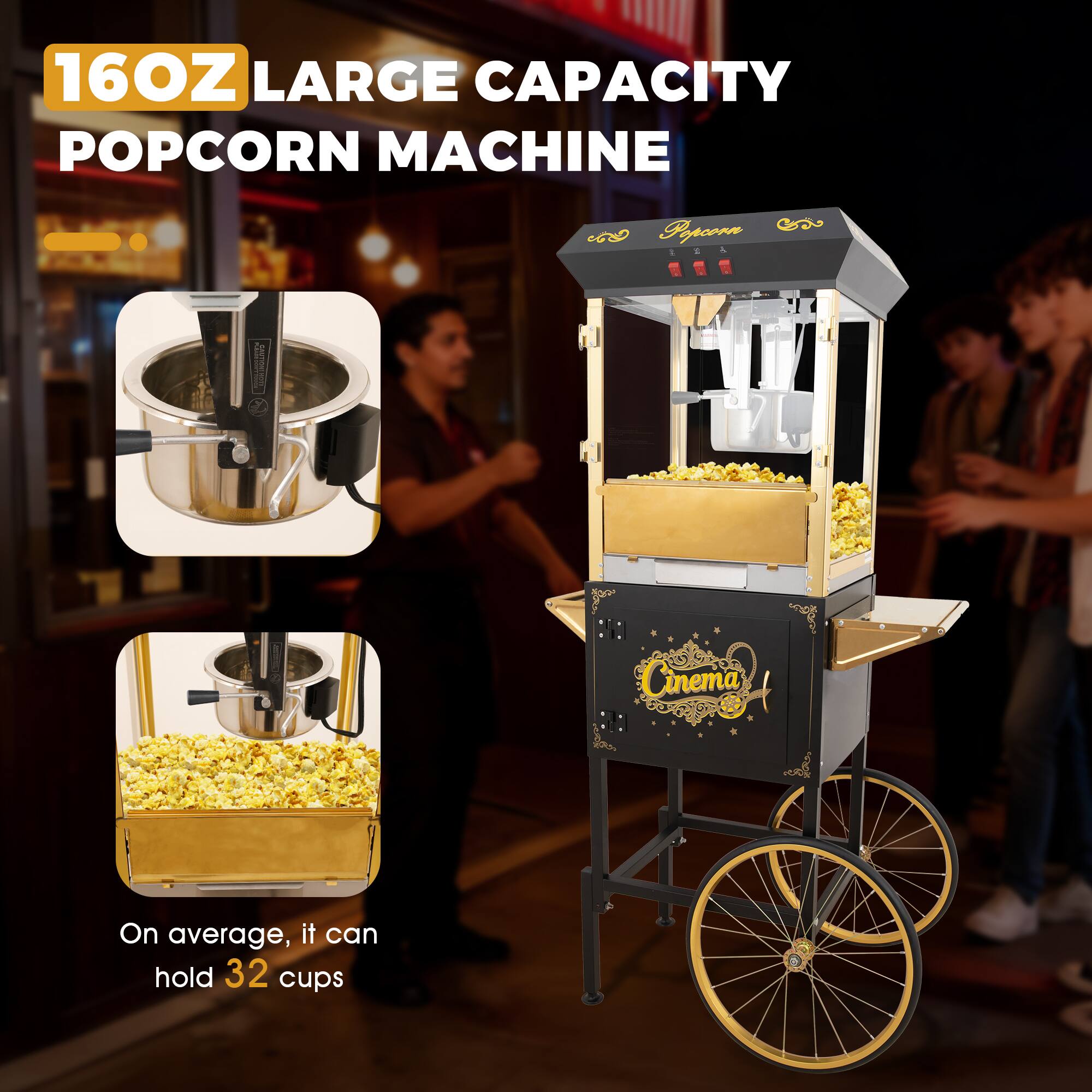 16OZ LARGE CAPACITY POPCORN MACHINE

On average, it can hold 32 cups