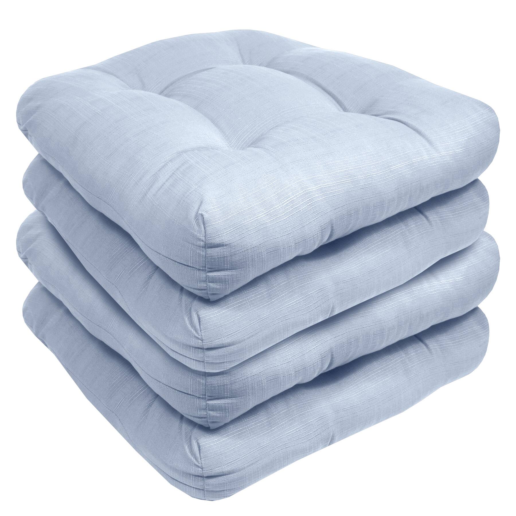 Angle. Sweet Home Collection - Patio Cushions Indoor/Outdoor Chair Pads Tufted 19" x 19", 4-Pack - Light Blue.