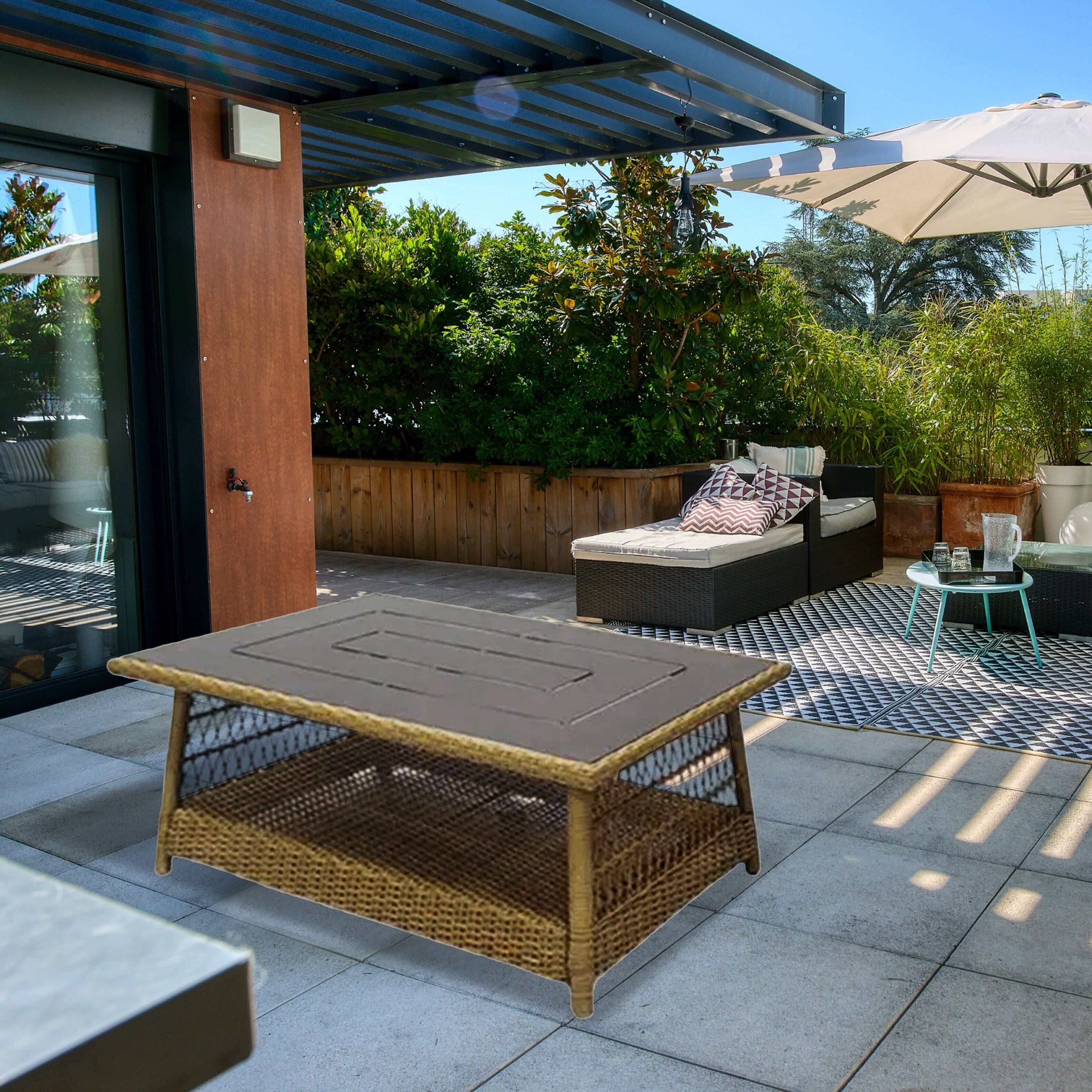Alt View 4. Four Seasons Courtyard - Four Seasons Courtyard Positano 40" x 26" Outdoor Wicker Coffee Table, Brown - Brown.