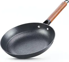 D&M - DM Cast Iron 8 Inch Nonstick Skillets Frying Pan w/ Detachable Acacia Wooden Handle, Honeycomb Non stick Omelet Egg Pan - Black