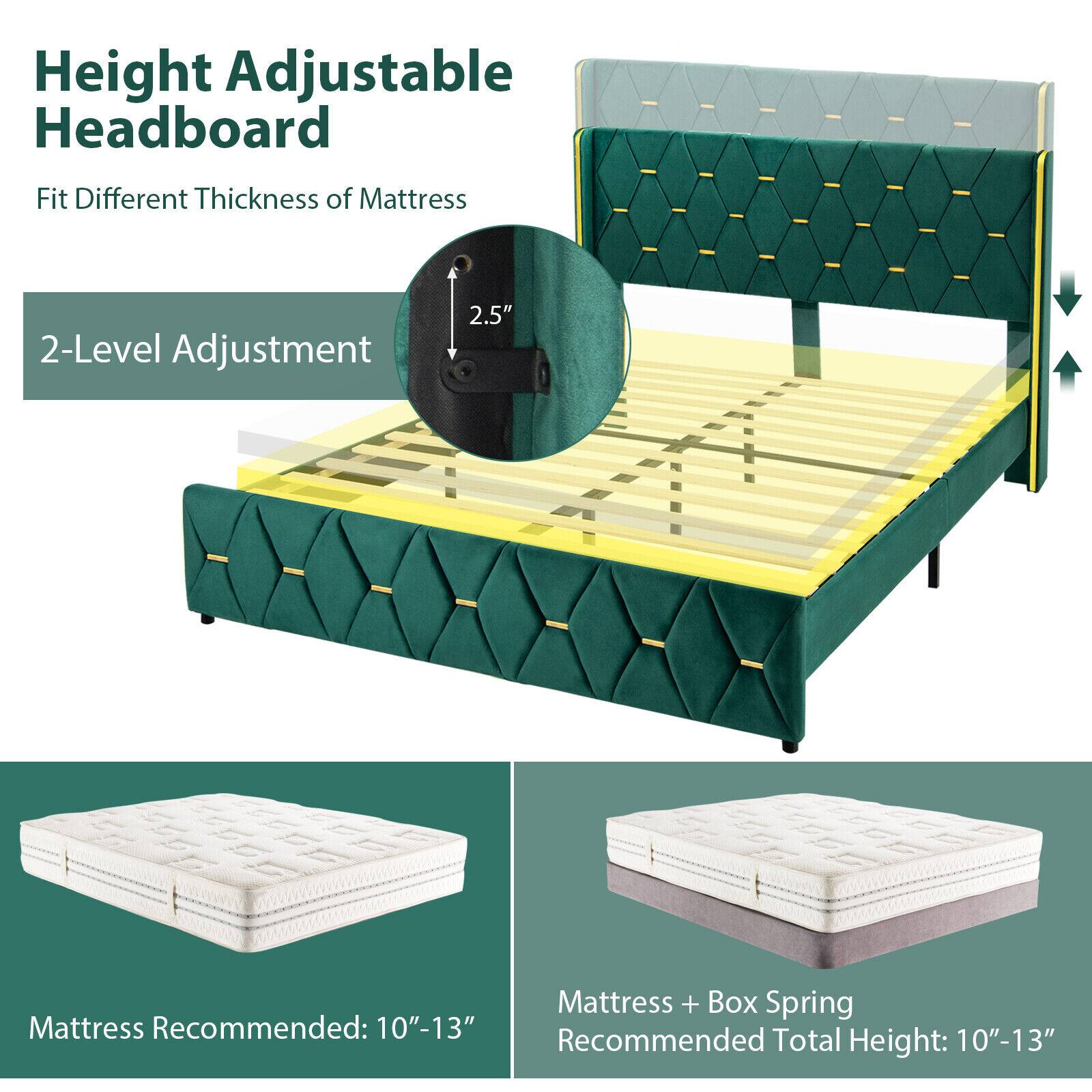 Height Adjustable Headboard, Fit Different Thickness of Mattress, 2-Level Adjustment, 2.5", Mattress Recommended: 10"-13", Mattress + Box Spring, Recommended Total Height: 10"-13"