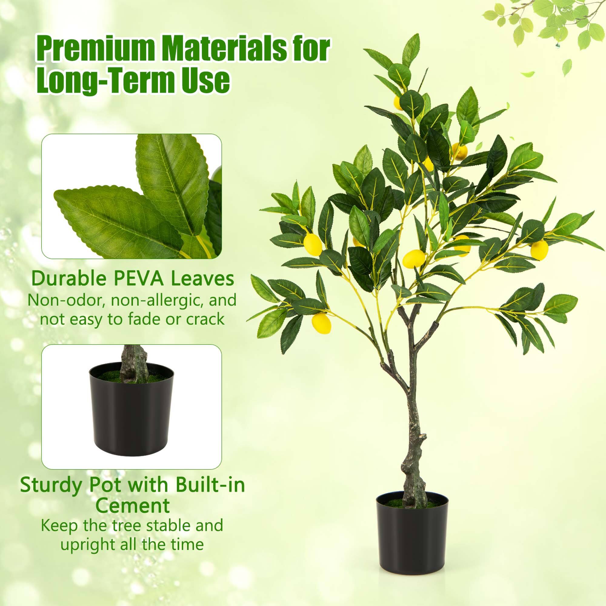 Premium Materials for Long-Term Use

Durable PEVA Leaves
Non-odor, non-allergic, and not easy to fade or crack

Sturdy Pot with Built-in Cement
Keep the tree stable and upright all the time
