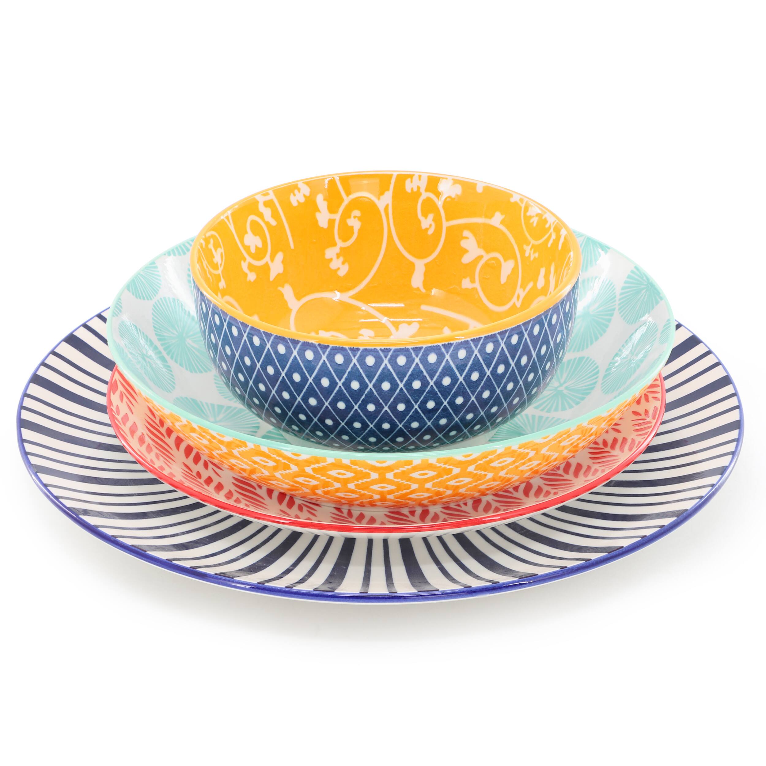 Alt View 1. Elama - Elama Giovanna 16 Piece Assorted Porcelain Double Bowl Dinnerware Set - Multi-colored.