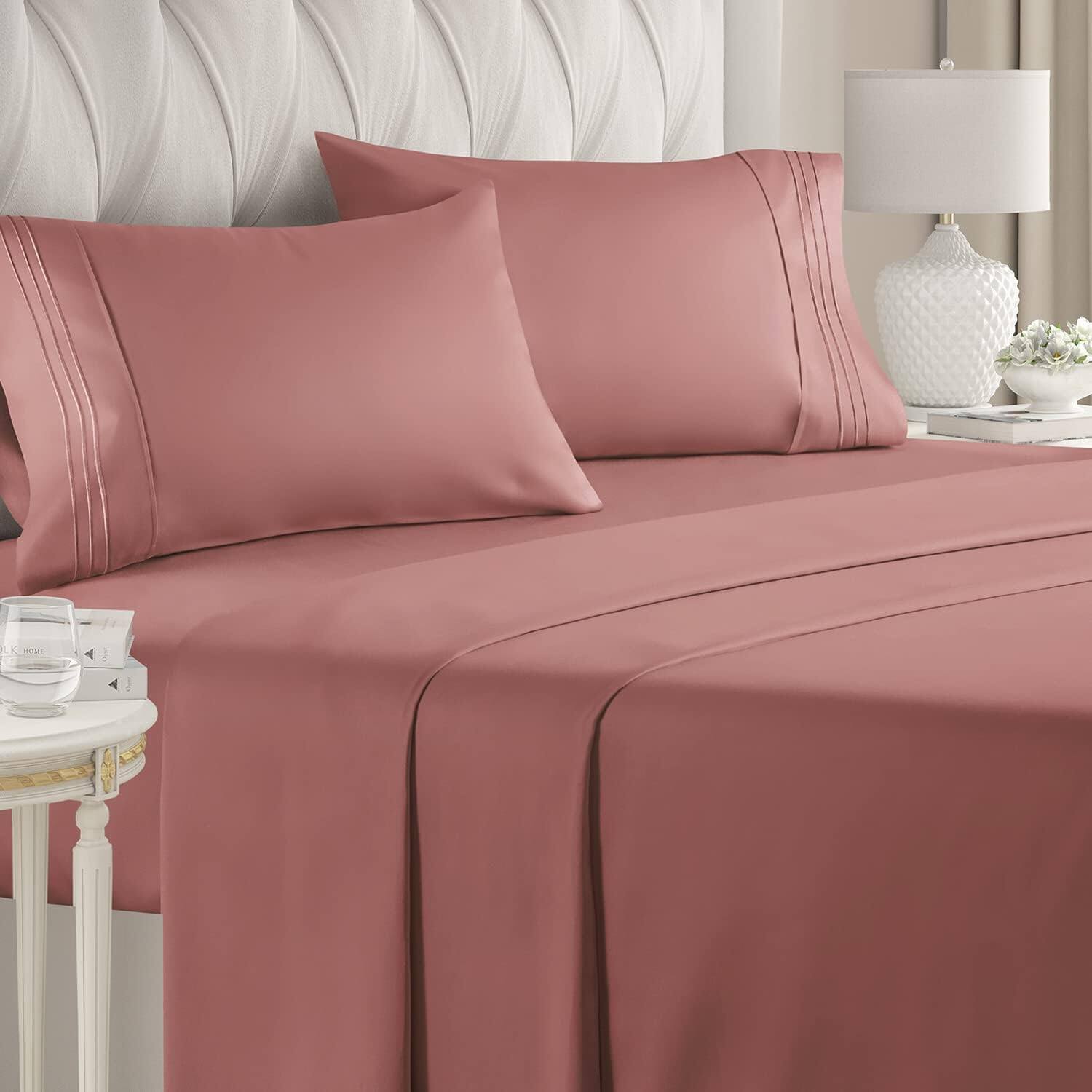 Front. CGK Linens - Luxury Soft 4 Piece Solid Bed Sheet Set - Deep Pocket Fits 8"-16" Mattresses - Queen - Clay.