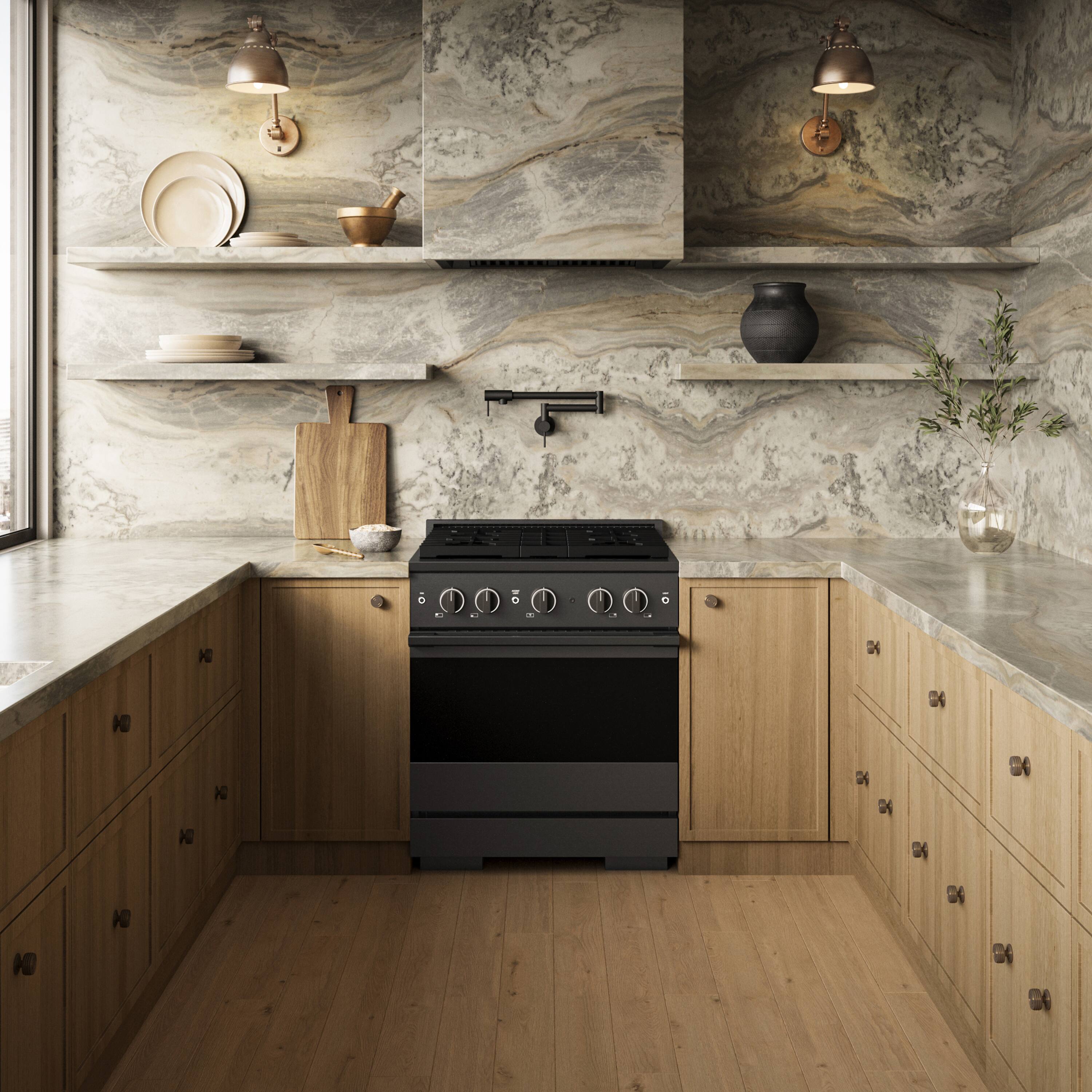 Alt View 2. ZLINE - 30 in. 4.2 cu. ft. Marino Freestanding Dual Fuel Range with 4 DuoPro Burners and Convection Oven in Black Steel - Black Stainless Steel.
