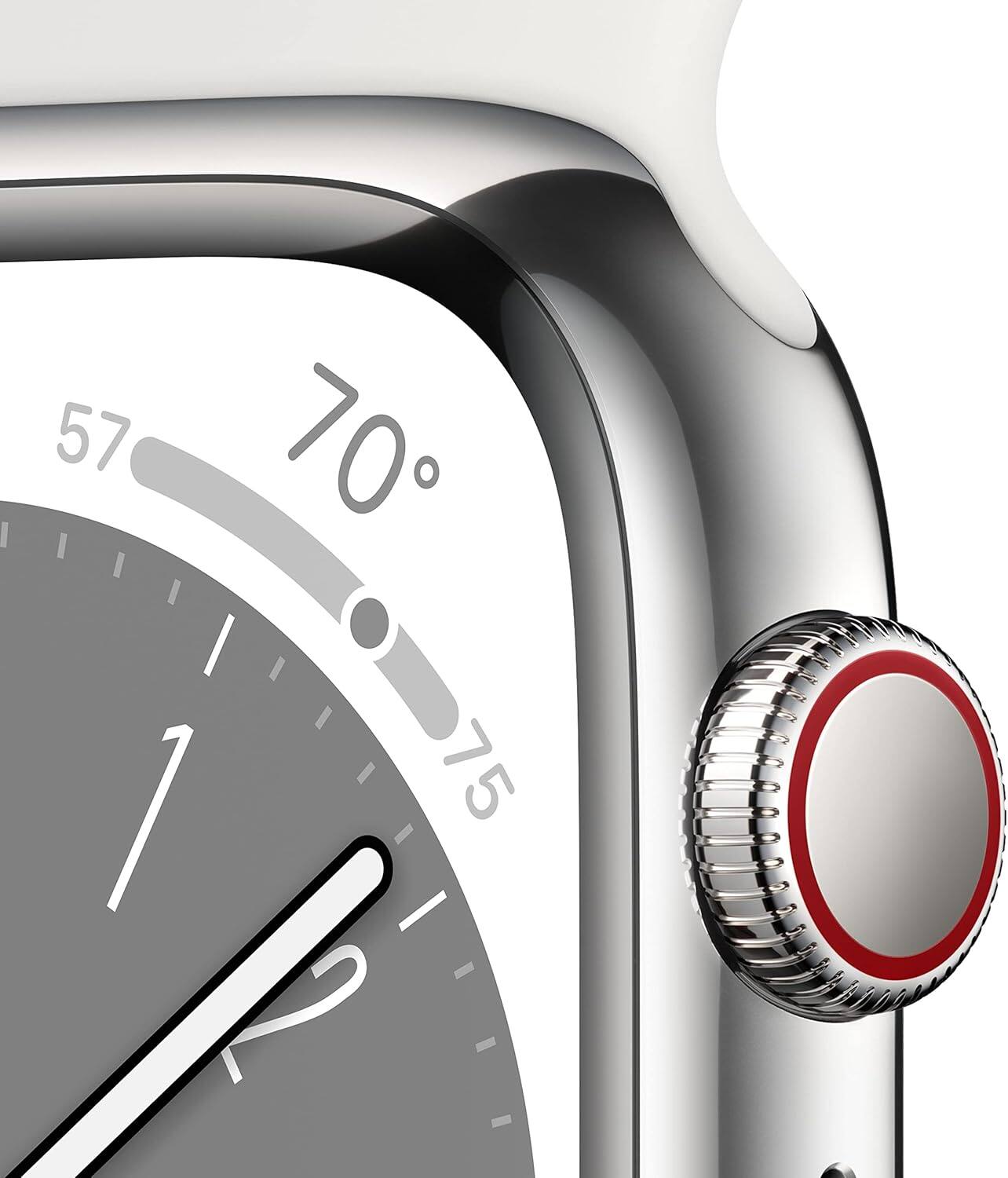 Left. Apple - Watch Series 8 Stainless Steel 41mm A2772 (GPS + Cellular) - Silver.