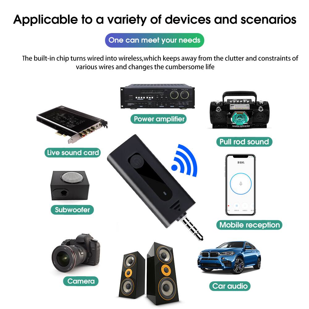 Applicable to a variety of devices and scenarios

One can meet your needs

The built-in chip turns wired into wireless, which keeps away from the clutter and constraints of various wires and changes the cumbersome life

- Power amplifier
- Live sound card
- Subwoofer
- Pull rod sound
- Mobile reception
- Camera
- Car audio