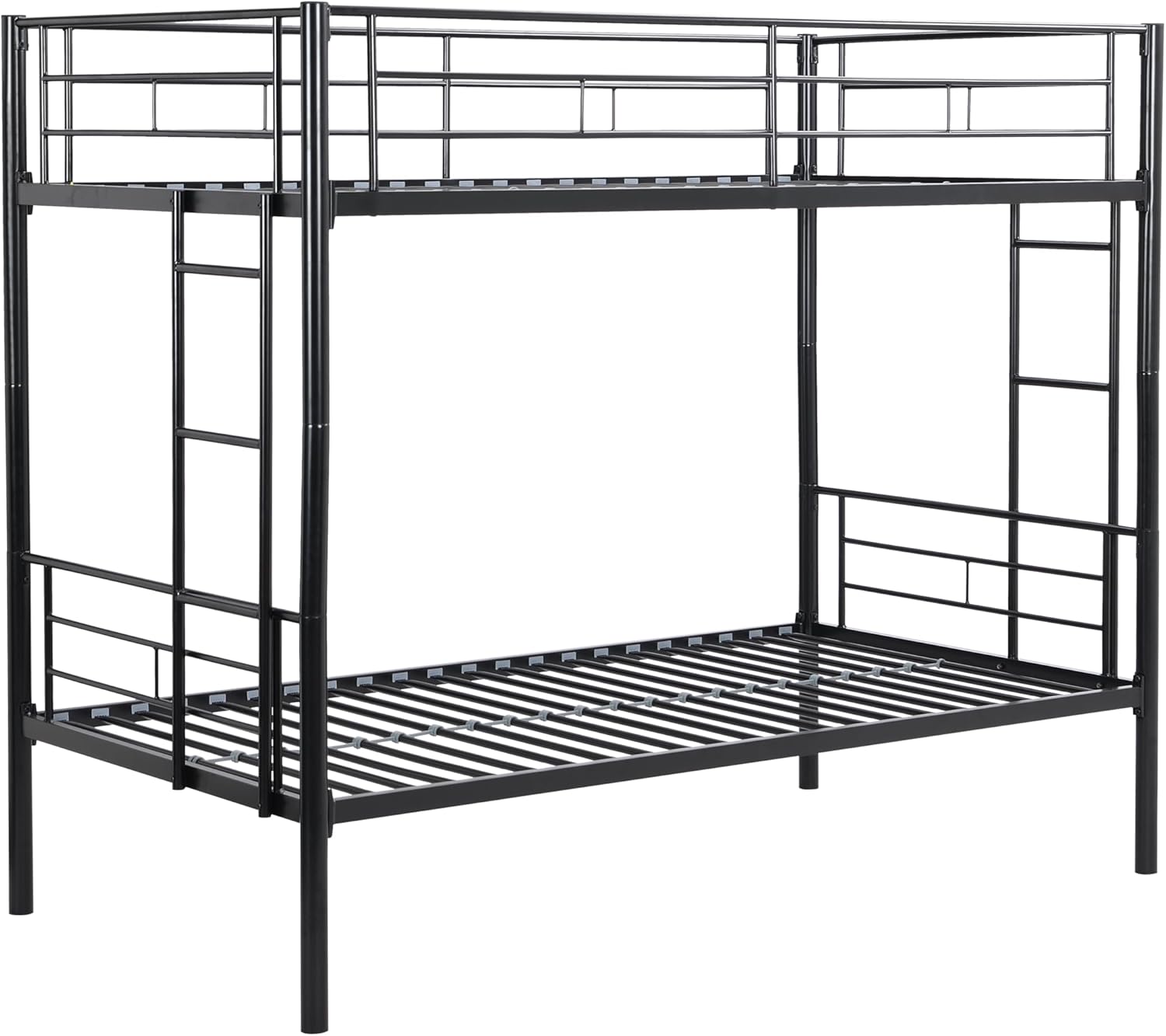 Alt View 3. Trinkets Crazed - Twin Over Twin Size Metal Detachable Bunk Bed Frame with 2 Side Ladder and Guardrail - black.