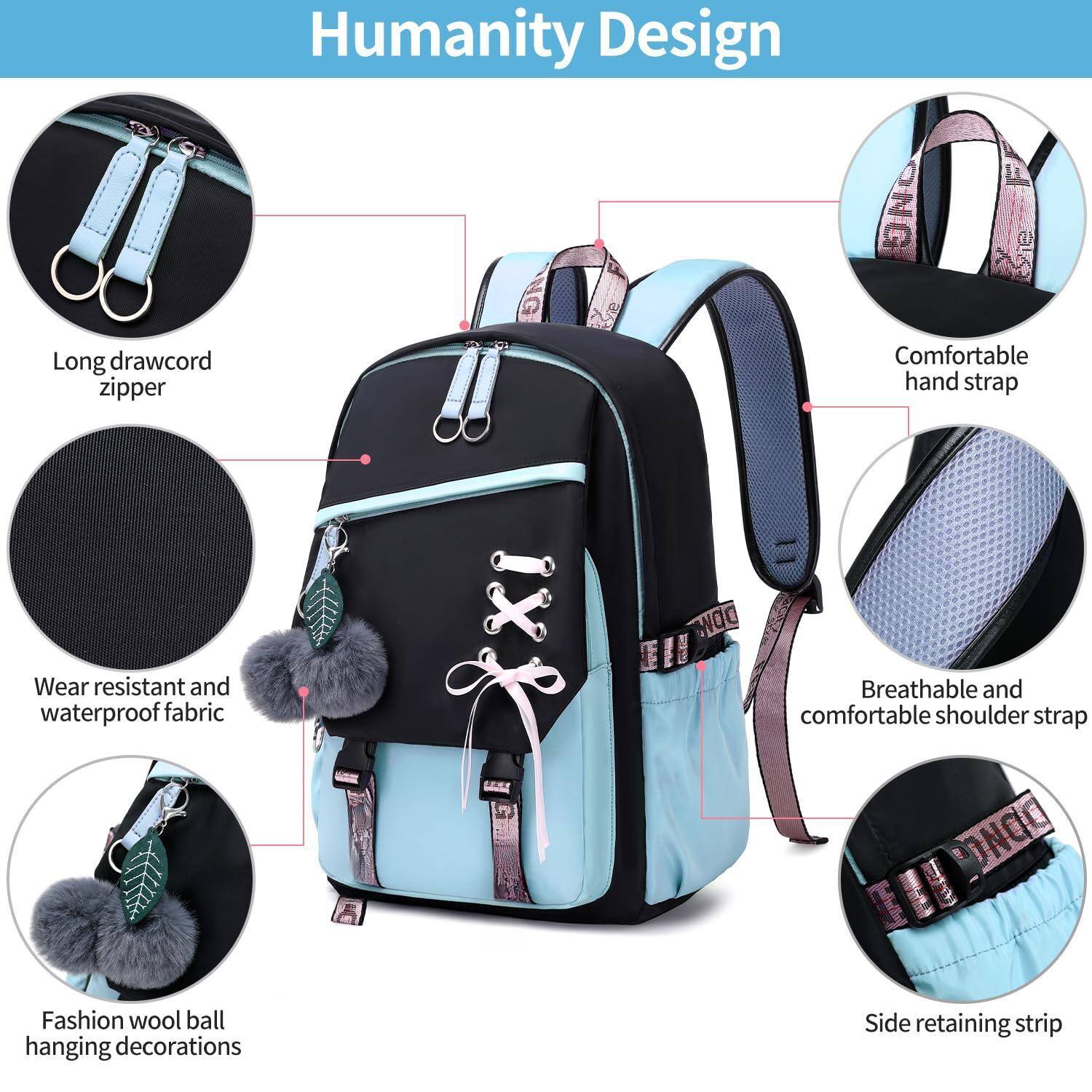 Alt View 2. Stamp n Camp - Teenage Bookbag School Backpack Casual Daypack Schoolbag For Teens Blue - Black Pink.