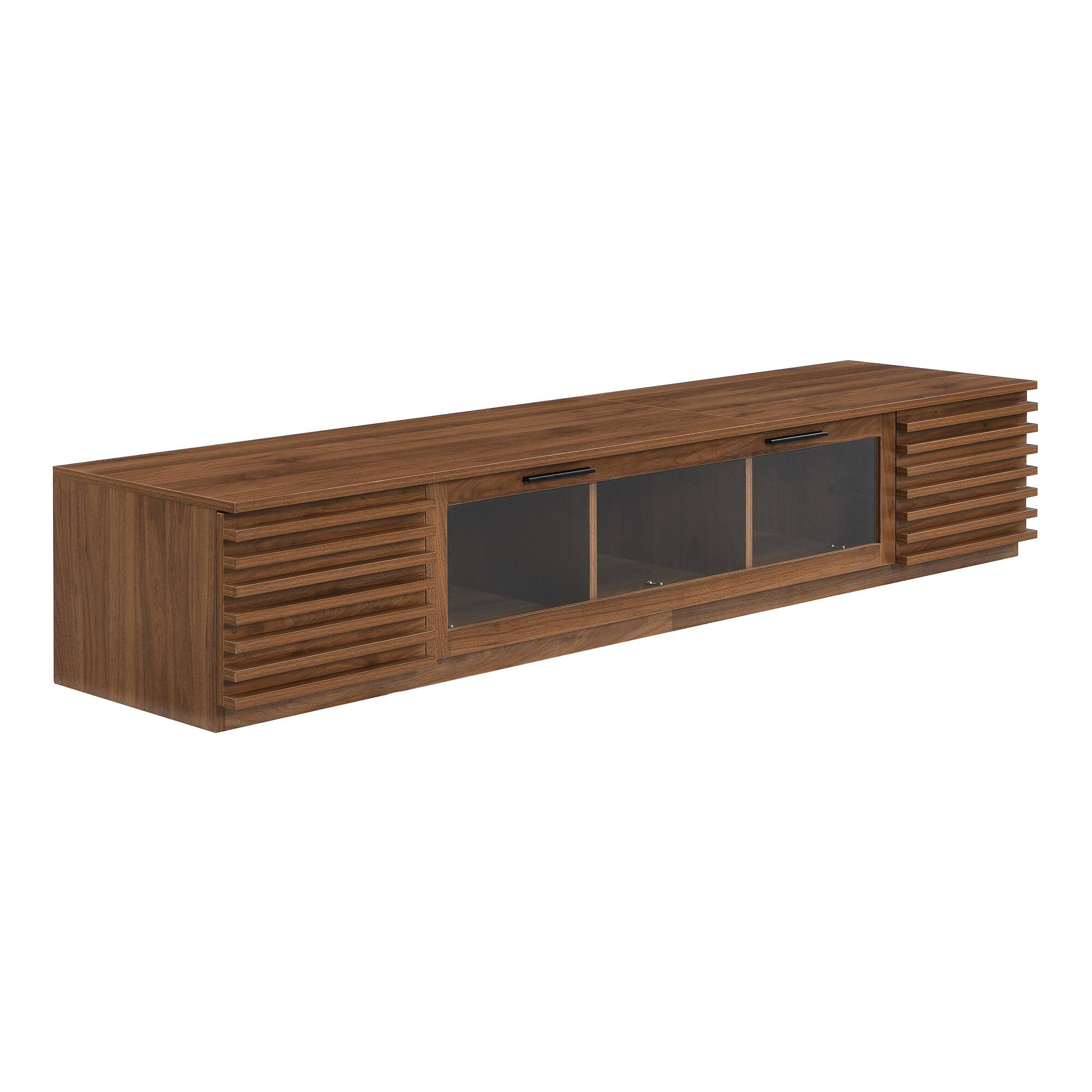 Alt View 6. MERAVOM - Mid-Century Modern TV Stand for TVs Up to 80", Entertainment Center with Storage Cabinets and LED Light for Living Room - Walnut.