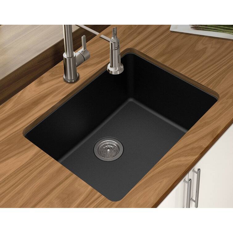 Angle. Winpro - Winpro Undermount Granite Composite 25 in. L x 18-1/2 in. L x 9-1/2 in. Single Bowl Kitchen Sink in Black - Black.