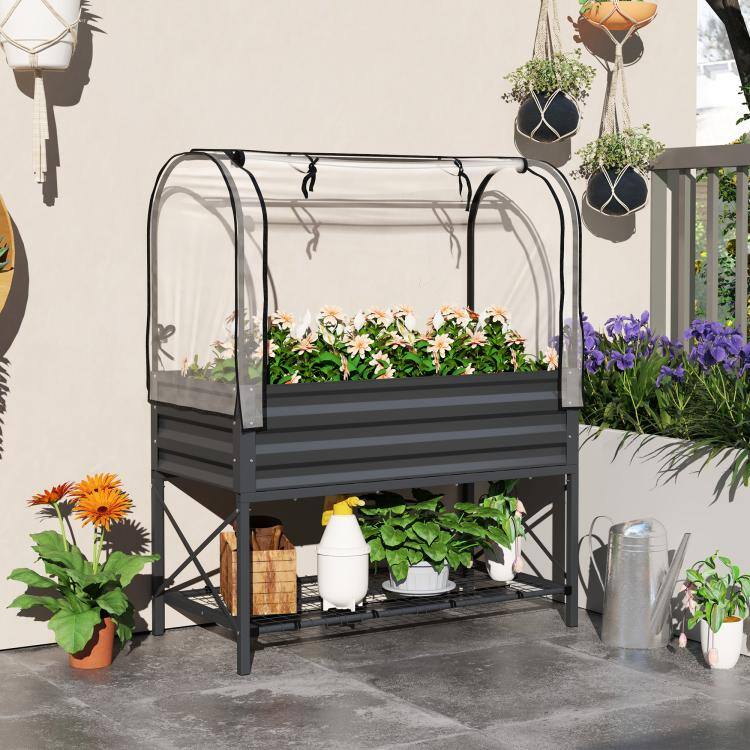 Alt View 1. PULUZ - Raised Garden Bed with Legs and Cover, Metal Elevated Planter Box with Bottom Shelf and Liner for Vegetables - Dark Gray.