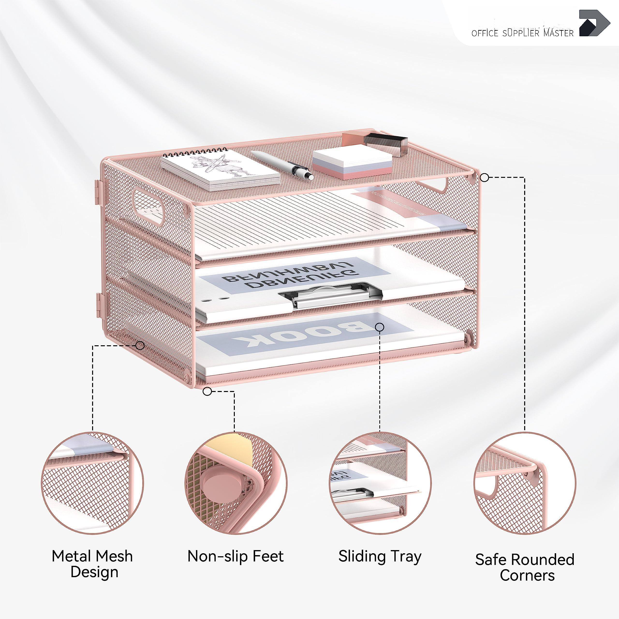 Dapper Styles 3 Tier Letter Tray Paper Organizer With Handle Mesh Desk ...