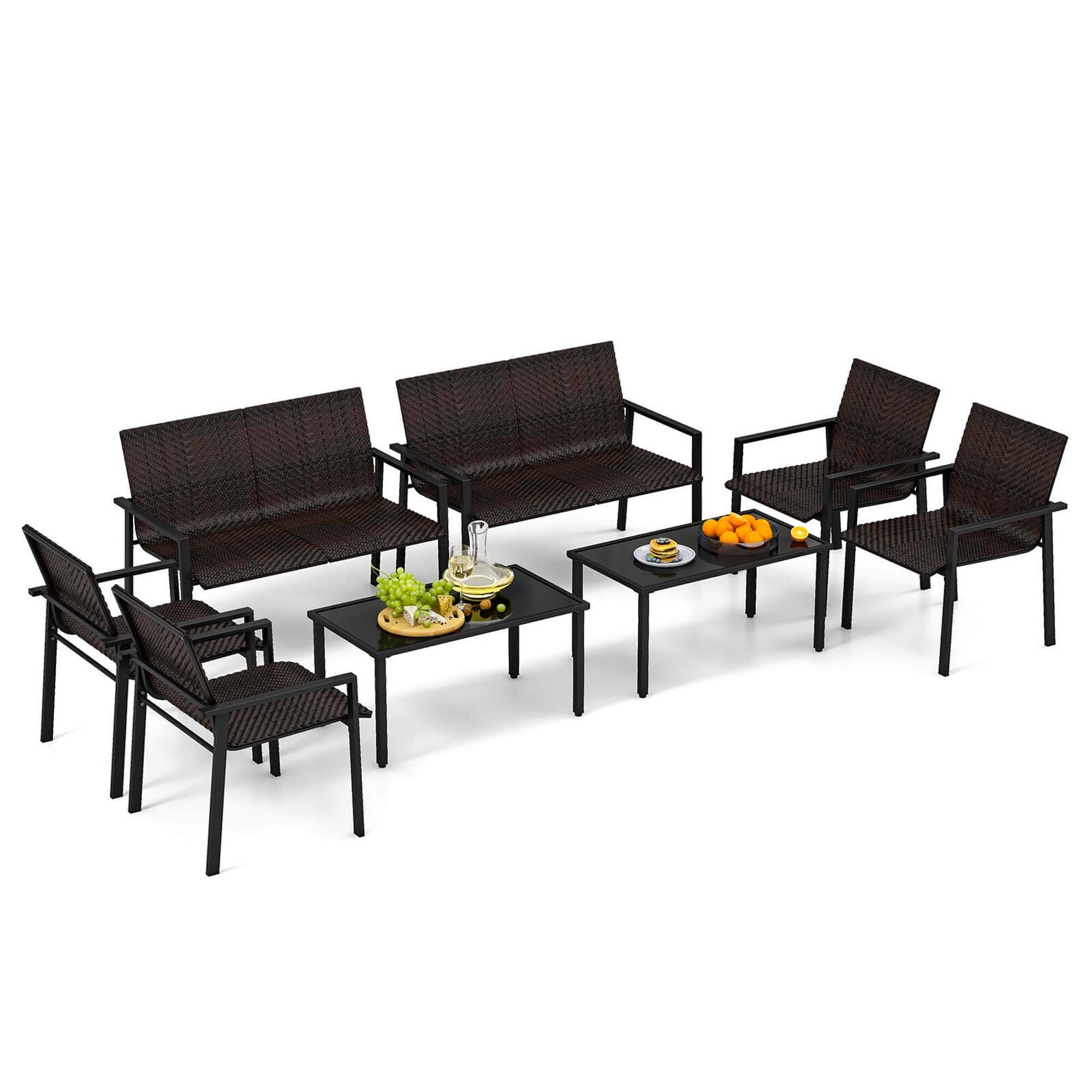 Alt View 8. Costway - 4 PCS Outdoor Wicker Patio Furniture Set with Heavy-Duty Galvanized Metal Frame - Mix Brown.