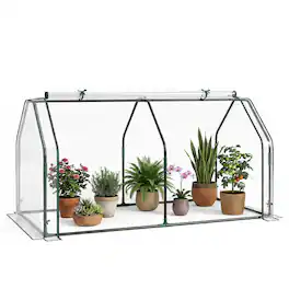 Costway - Portable Mini Greenhouse with PE Cover & Zippered Roll-up Door, Indoor & Outdoor