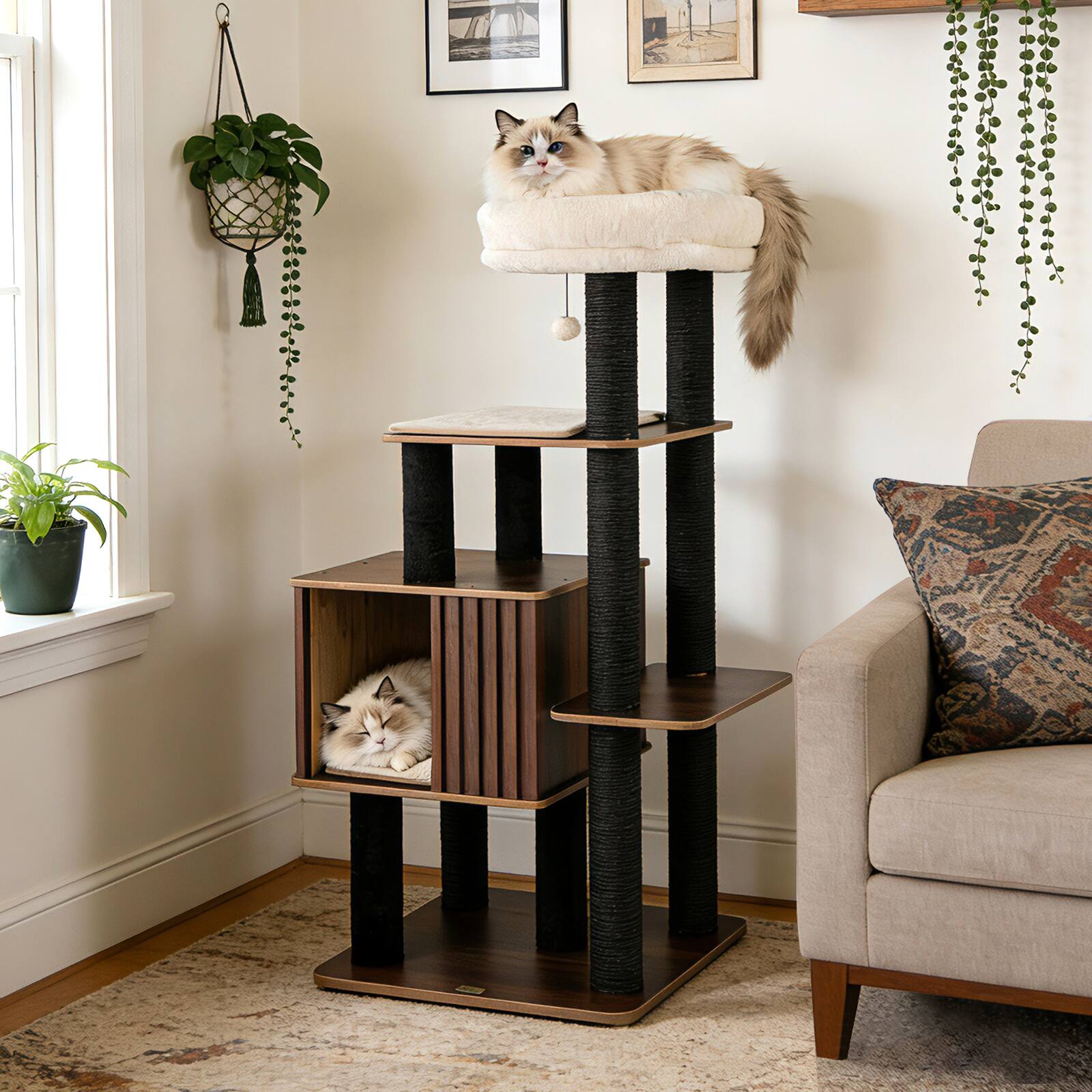 Alt View 3. Gymax - Gymax 53 5'' Tall Cat Tree for Indoor Cat Wooden Cat Tower Top Perch w/ Soft Padding.