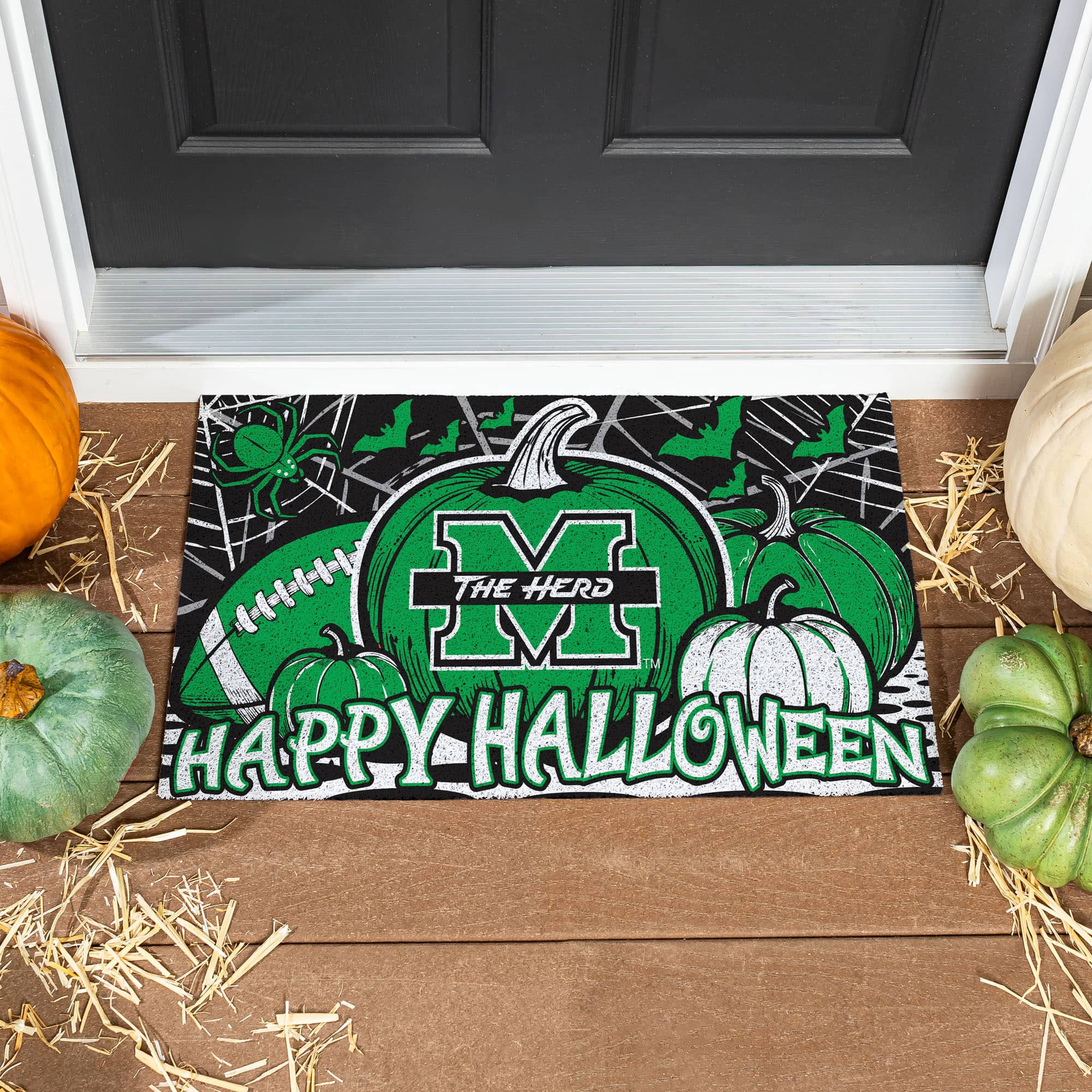 Evergreen Enterprises - Marshall Thundering Herd 28" x 16" Happy Halloween Turf Door Mat - Multicolor