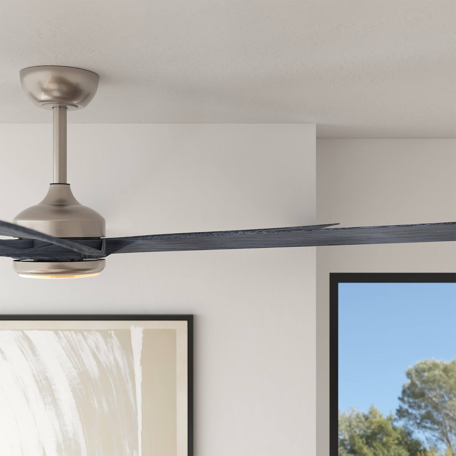 Alt View 9. Siljoy - 64" Modern Silent Ceiling Fan, Reversible DC Motor, 6 Speeds, Timer, Natural Wind, Remote & APP Control, Indoor Outdoor - Brushed Nickel.