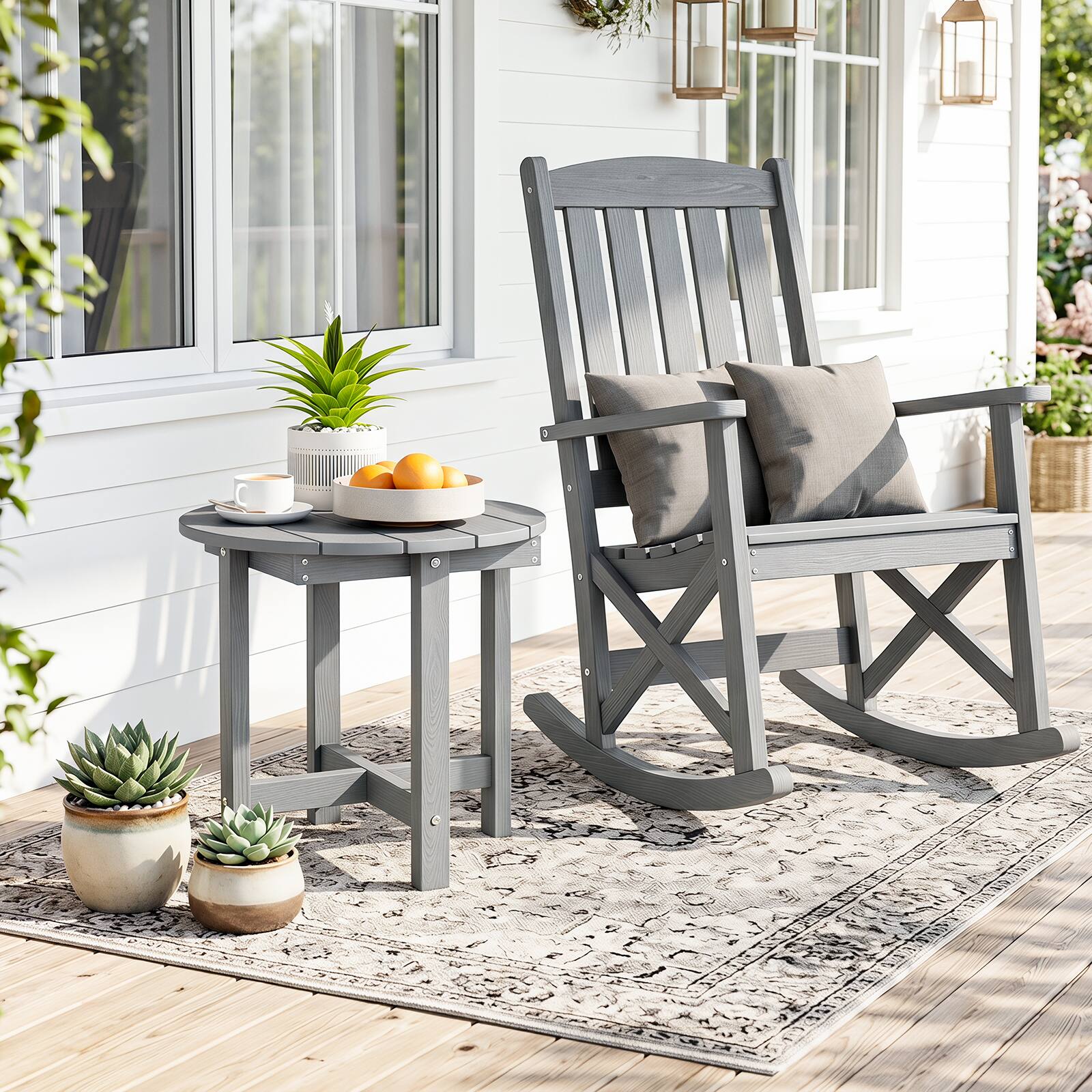 Alt View 3. Costway - Costway 2PCS Outdoor Side Table with Weather-Resistant, Waterproof Top for Patio Deck Pool - Gray.