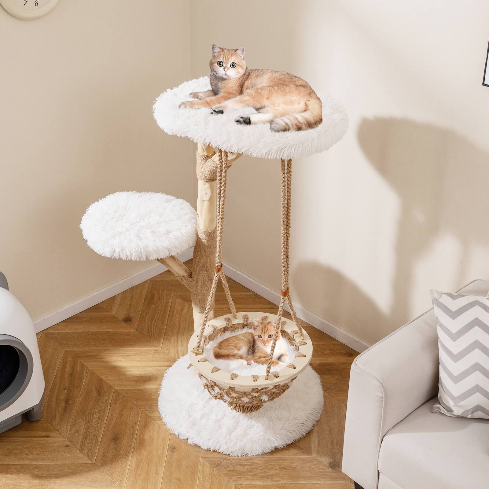 Alt View 4. Costway - Costway 48.5" Solid Wood Cat Tree with Hanging Cradle Jute Scratching Post Perch Soft Plush.
