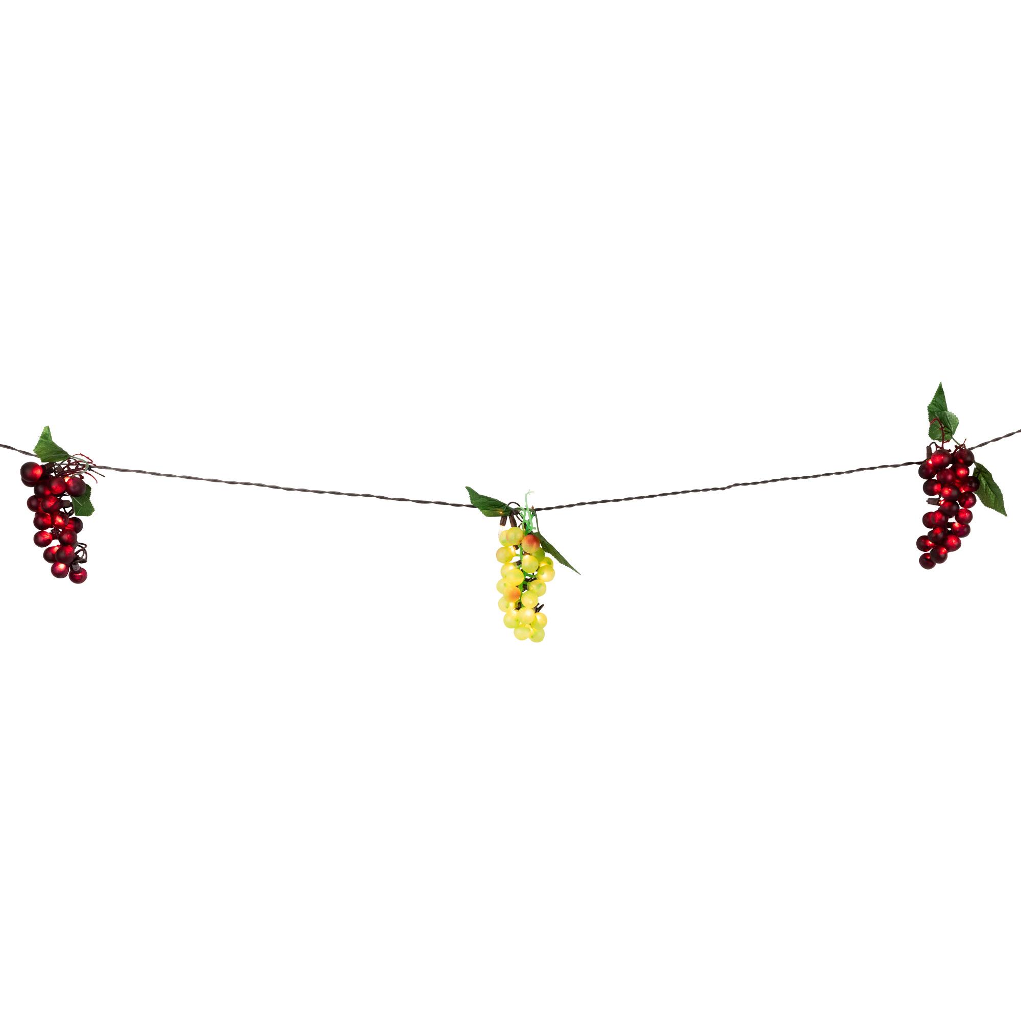 Alt View 8. Northlight - 5-Count Red and Green Grape Cluster String Light Set, 8ft Brown Wire - Red.
