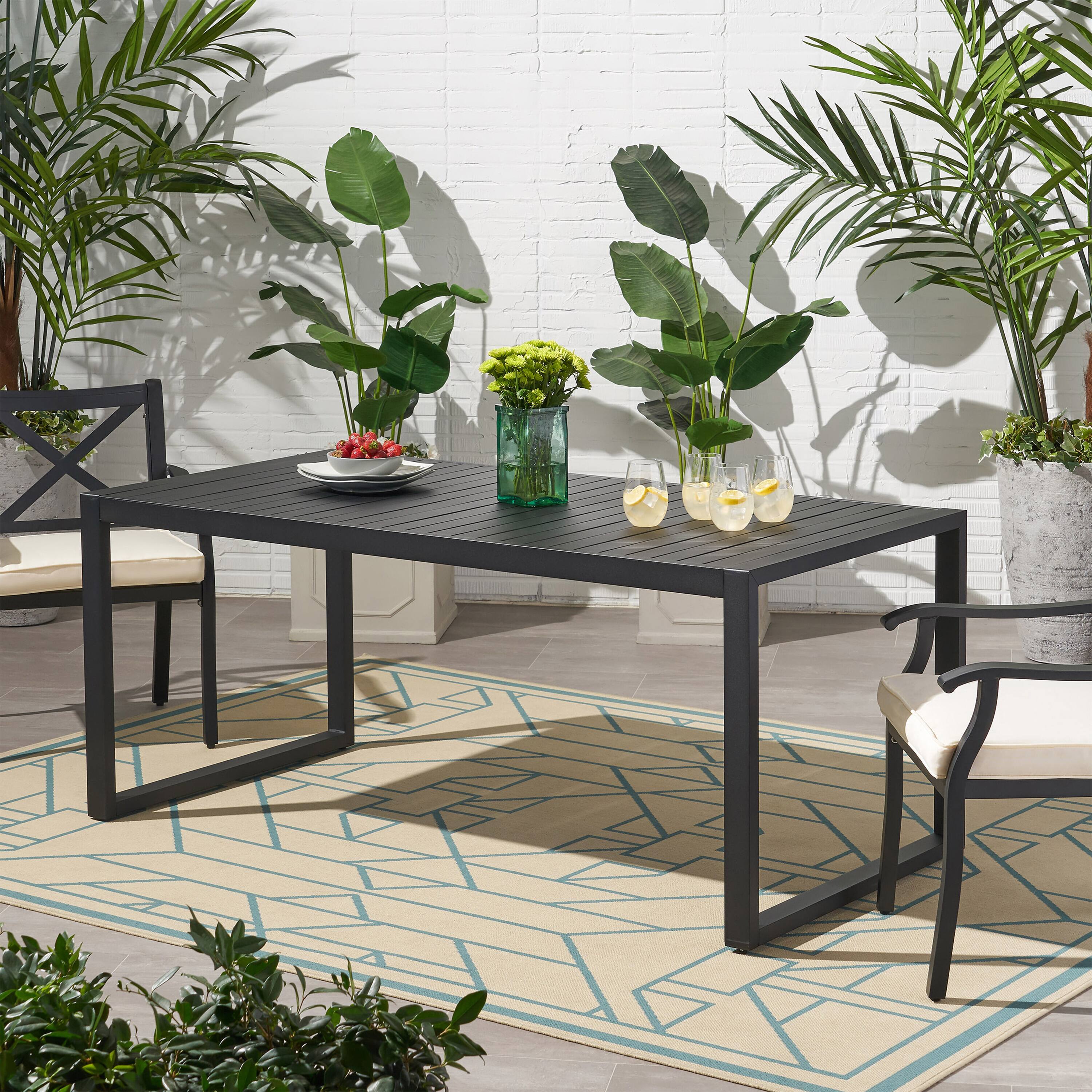 Back. APRILSOUL - Outdoor Aluminum Dining Table Black - Black.
