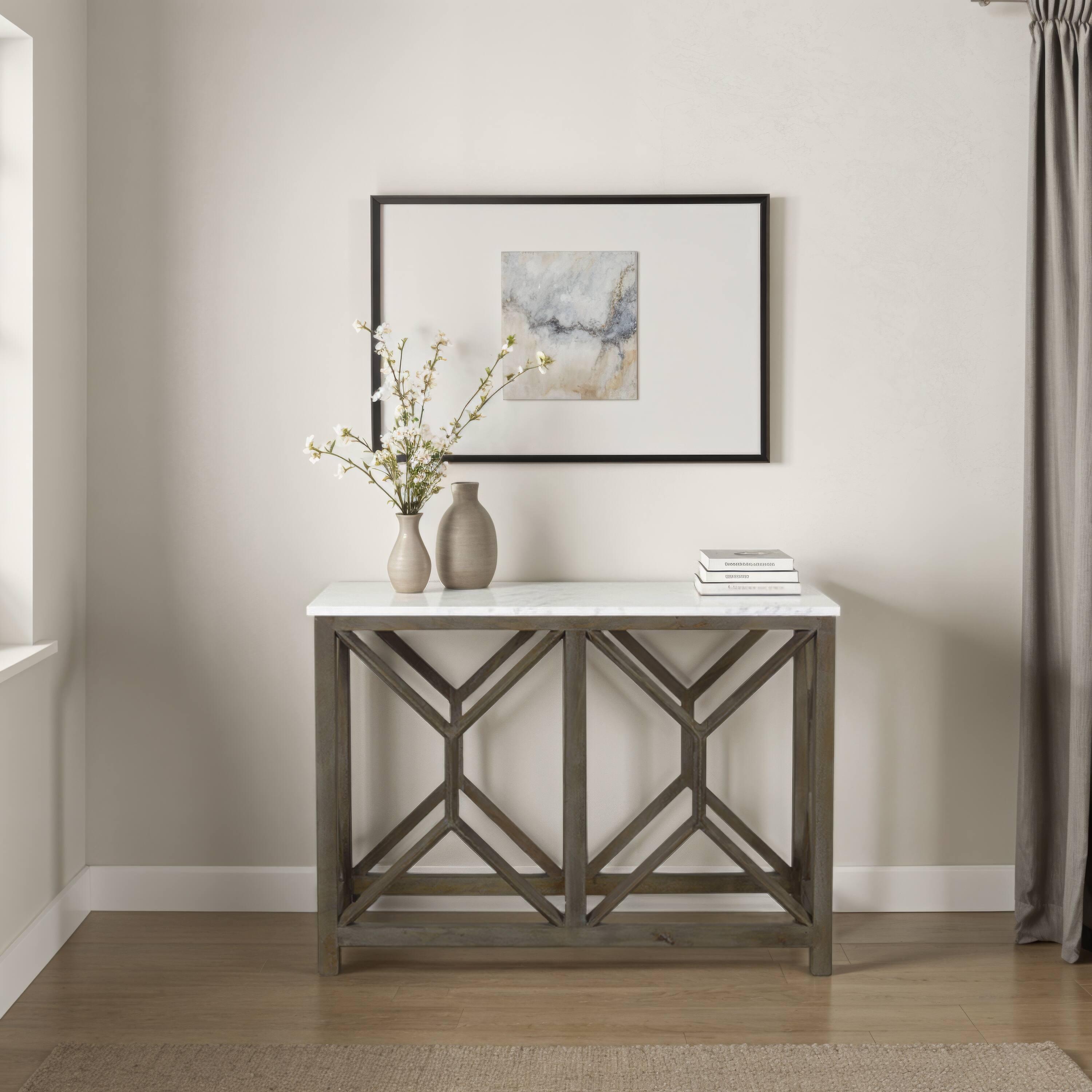 Alt View 9. Manhattan Lane - Sofa Console Table, 41 Inch White Genuine Marble Top - White, Ash Gray.