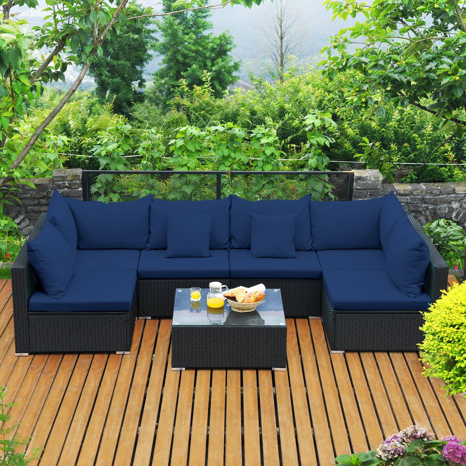 Alt View 1. Costway - Costway 7PCS Patio Rattan Sofa Set Sectional Conversation Furniture Set Garden - Navy.
