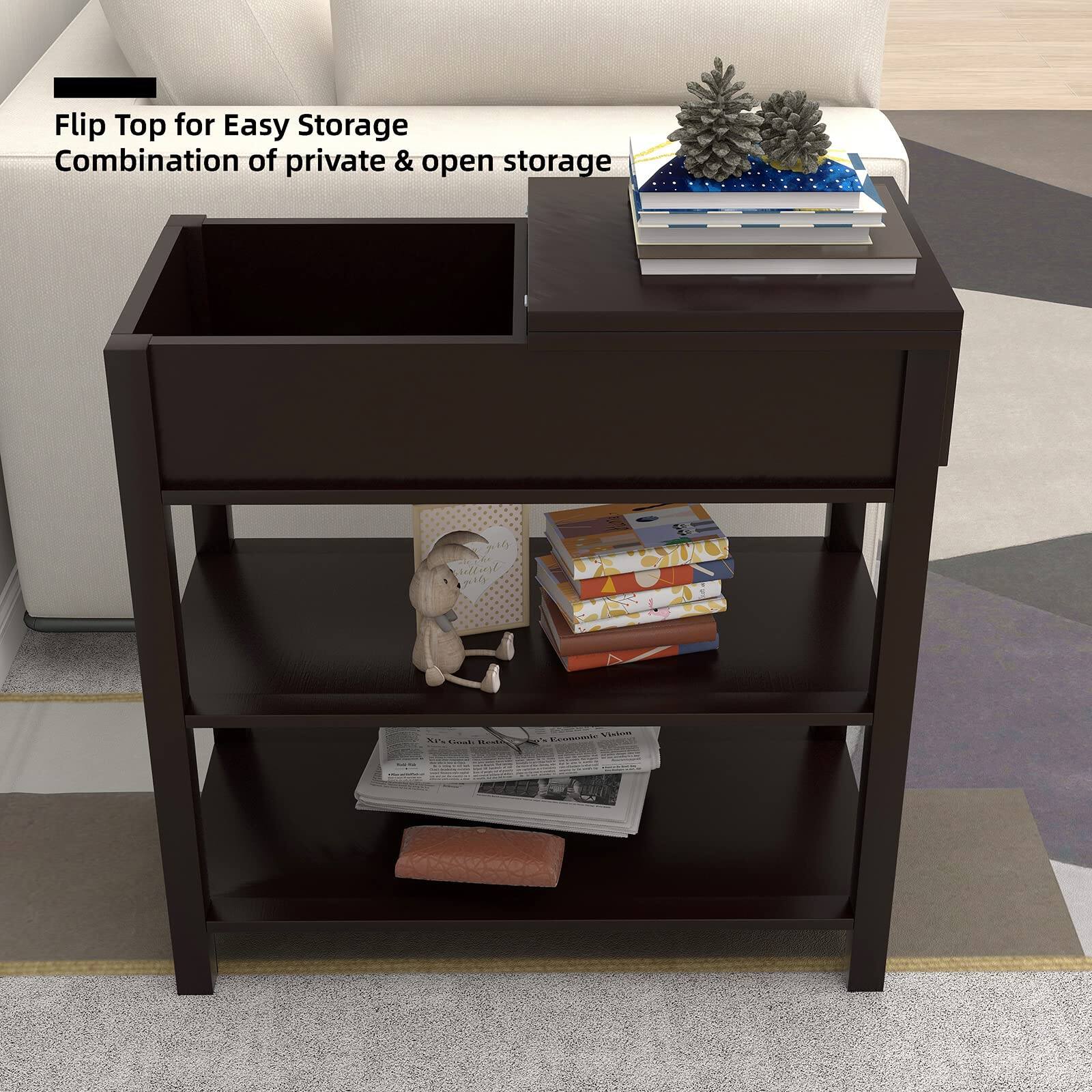 Flip Top for Easy Storage  
Combination of private & open storage