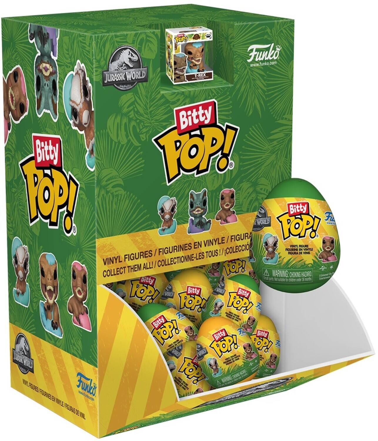 Sure, here is the corrected and grouped text from the image:

---

**Front of the Box:**

- **Funko**  
  www.funko.com

- **Jurassic World**

- **Bitty POP!**

- **VINYL FIGURES / FIGURINES EN VINYLE / FIGURAS DE VINIL / FIGURINES EN VINYLE / FIGURA DI VINIL / VINYL FIGURES / FIGURINES EN VINYLE / FIGURAS DE VINIL / FIGURA DI VINIL / VINYL FIGURES / FIGURINES EN VINYLE / FIGURAS DE VINIL / FIGURA DI VINIL / VINYL FIGURES / FIGURINES EN VINYLE / FIGURAS DE VINIL / FIGURA DI VINIL / VINYL FIGURES / FIGURINES EN VINYLE / FIGURAS DE VINIL / FIGURA DI VINIL / VINYL FIGURES / FIGURINES EN VINYLE / FIGURAS DE VINIL / FIGURA DI VINIL / VINYL FIGURES / FIGURINES EN VINYLE / FIGURAS DE VINIL / FIGURA DI VINIL / VINYL FIGURES / FIGURINES EN VINYLE / FIGURAS DE VINIL / FIGURA DI VINIL