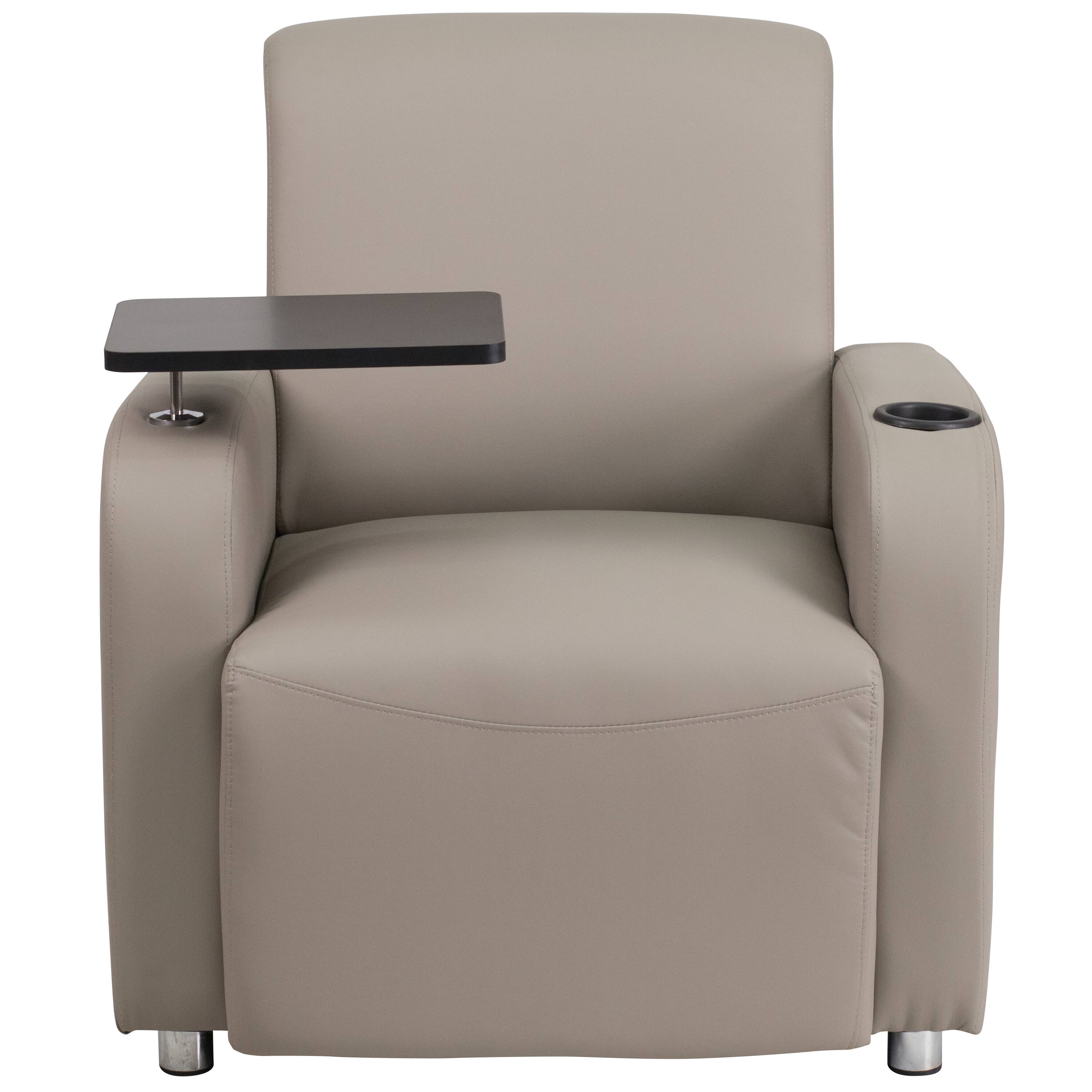 Alt View 7. Emma + Oliver - Faux Leather Guest Chair with Tablet Arm, Chrome Legs and Cup Holder - Gray.