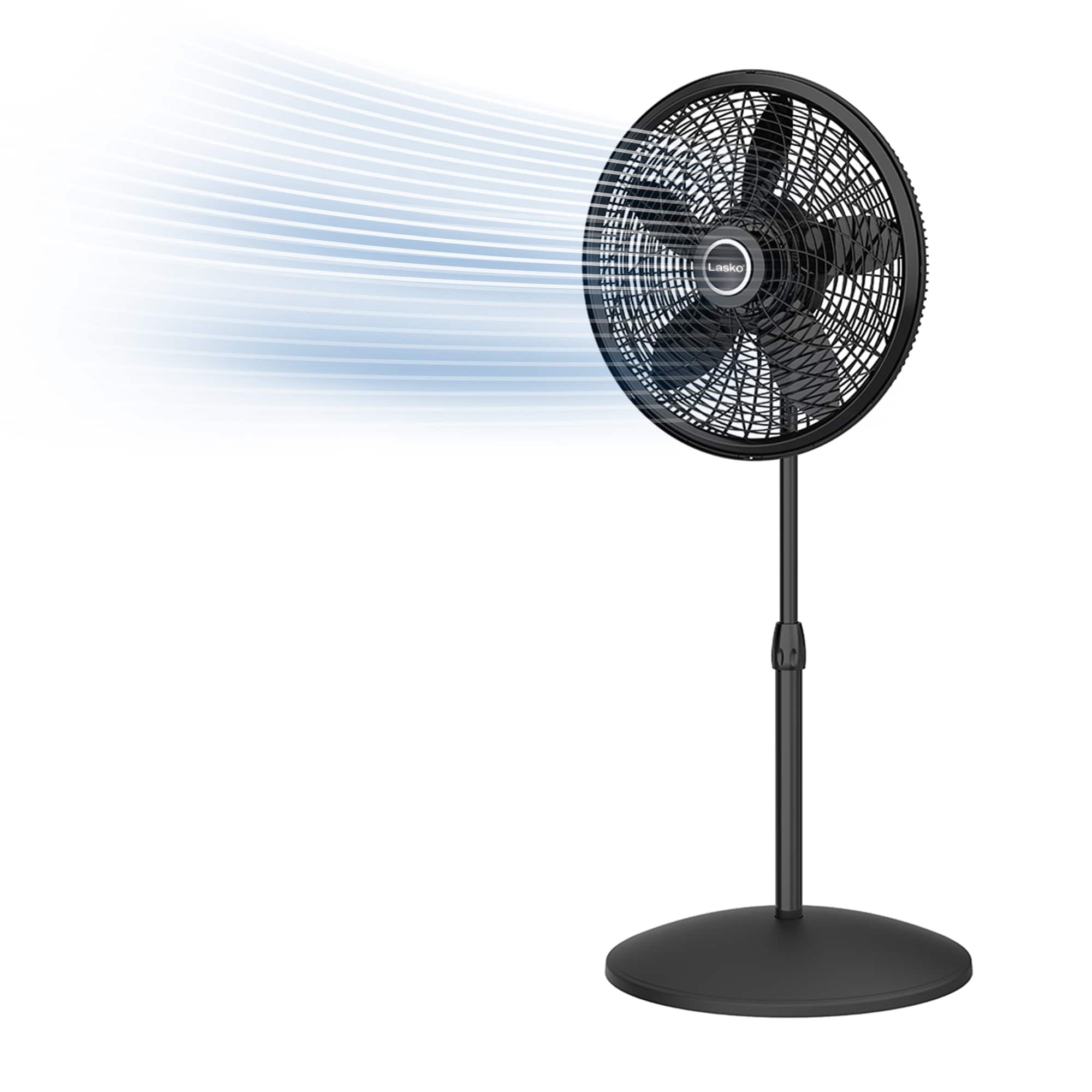 Front. Lasko - 18 in. Oscillating 3-Speed Adjustable Large Room Pedestal Fan - Black.