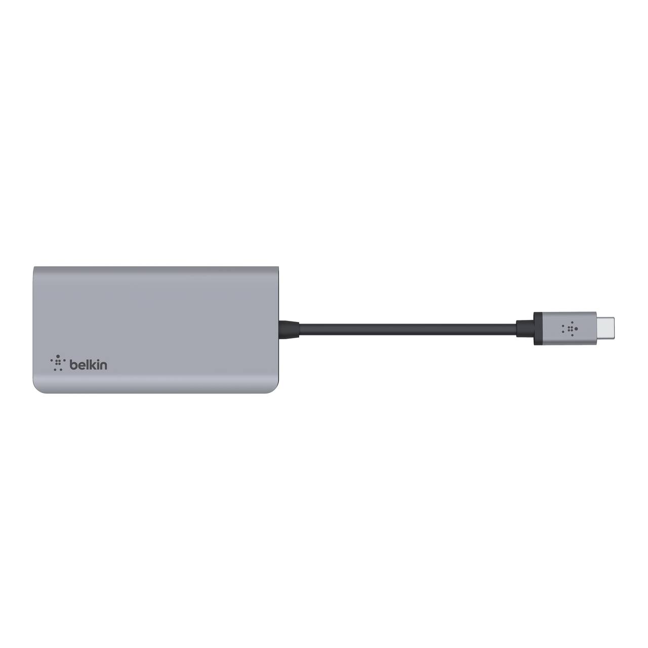 Left. Belkin - USB-C Hub 4-in-1 Multi-Port Laptop Dock with 4K HDMI, Adapter with 100W Power Delivery - for Mac, PC, and More - Gray.