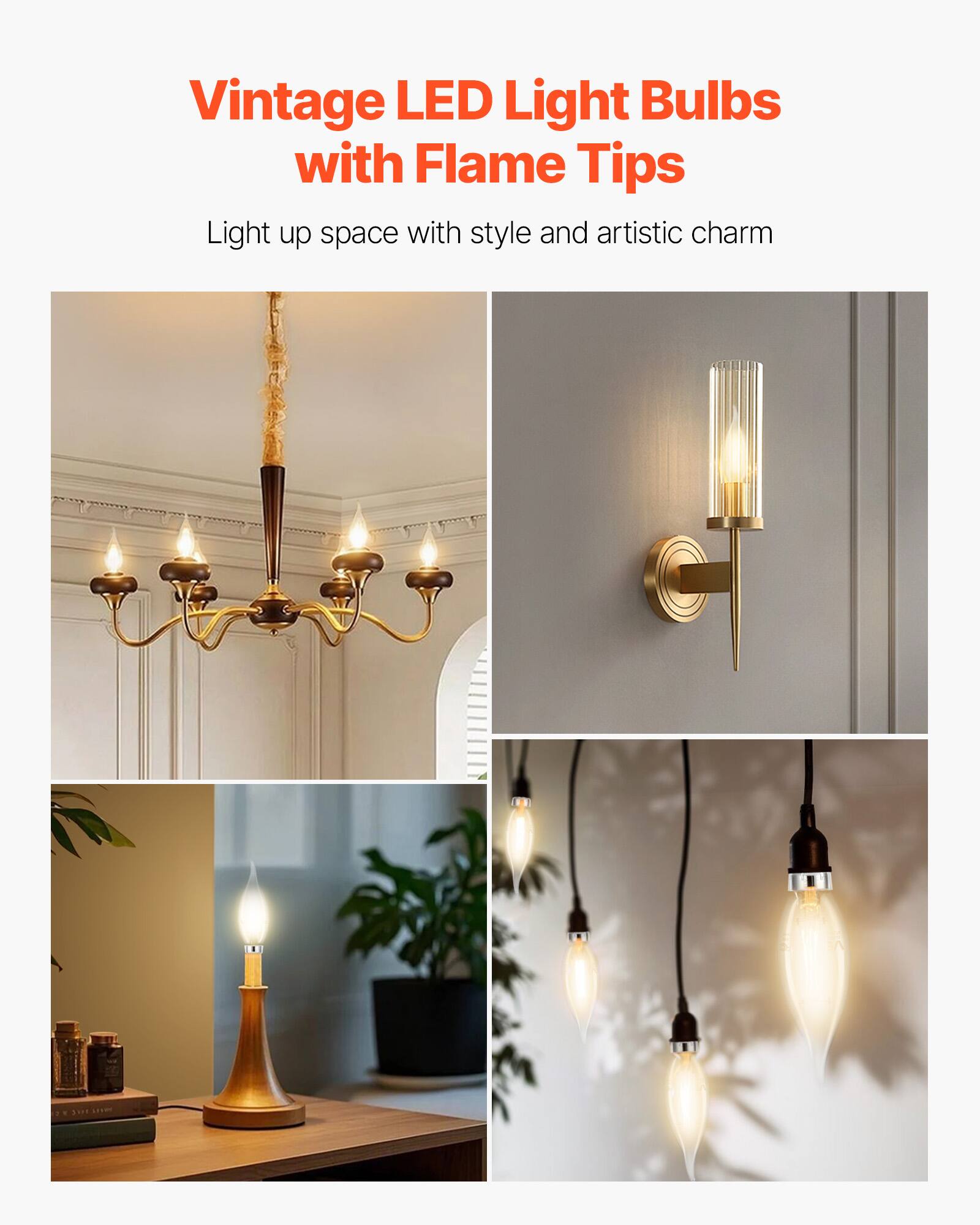 Vintage LED Light Bulbs with Flame Tips

Light up space with style and artistic charm