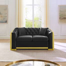 Anysun - 2-Seater Velvet Split Sofa with Gold Stainless Steel - Light Luxury Minimalist Design, Includes 2 Pillows - Black