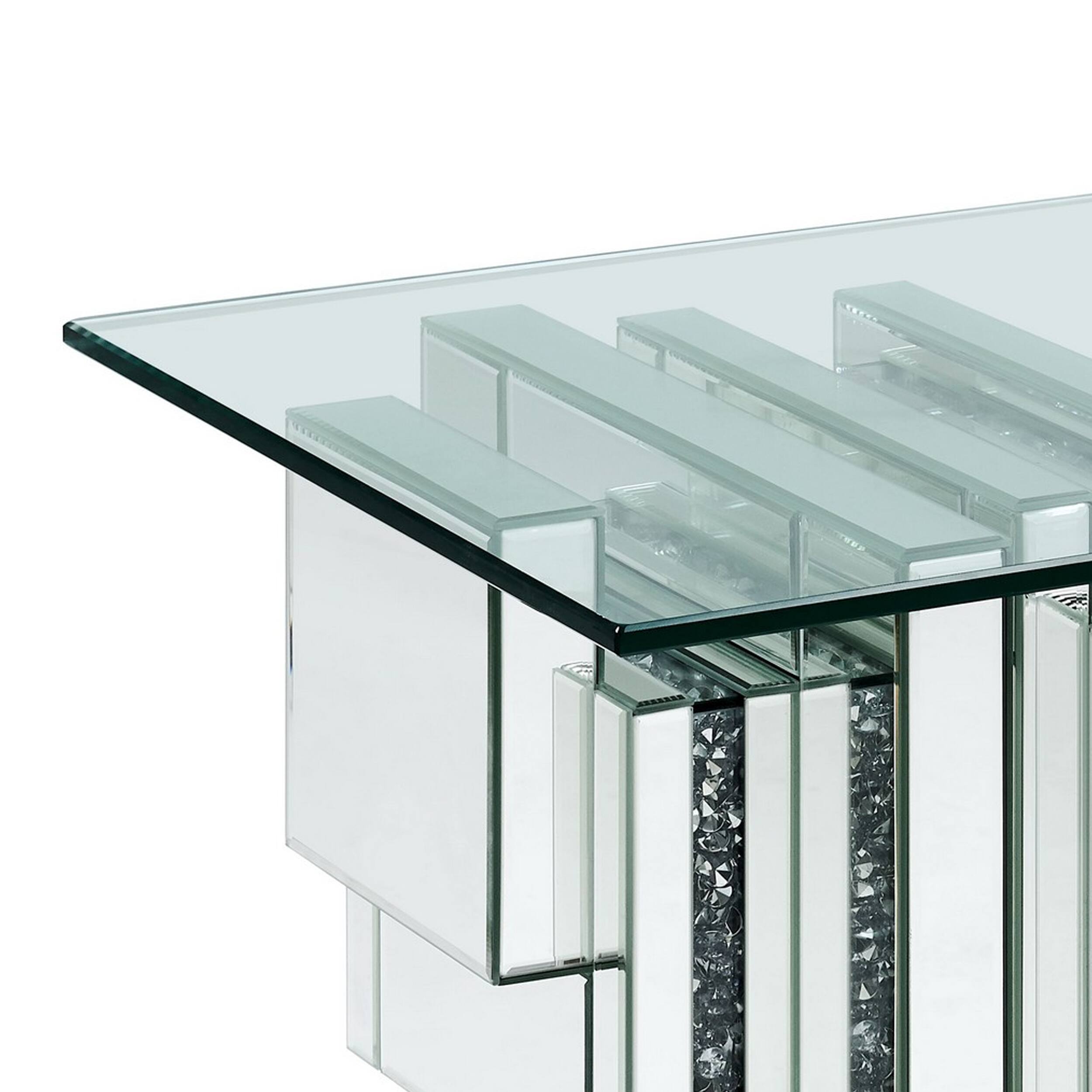 Alt View 2. Manhattan Lane - Glass Top End Table with Mirror Panels and Faux Gemstone Accents - Silver.