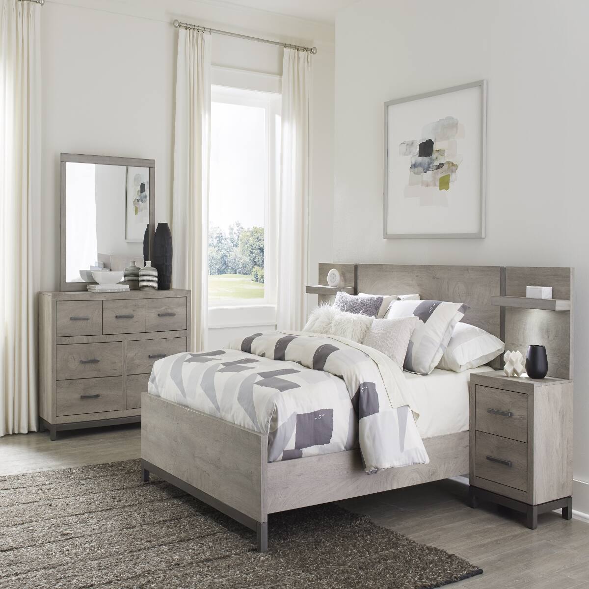 Alt View 4. Loheer - Loheer Light Gray Two Drawer Nightstand with Dovetail Storage and Metal Bar Pulls - Light Gray.