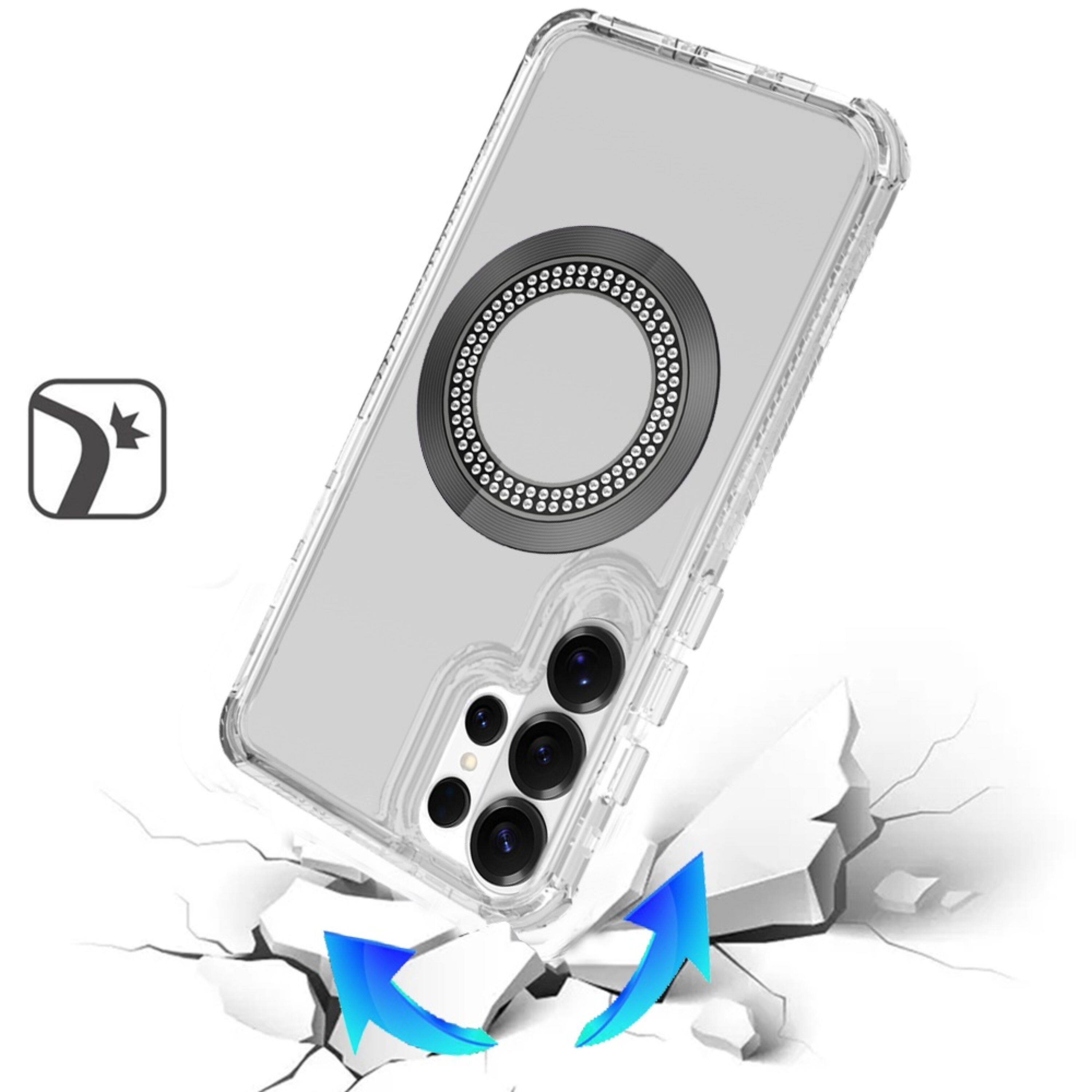 Angle. Kitcheniva - Bling Hybrid Magnetic Charging Case With Tempered Glass For Samsung S26 Ultra Clear - Clear.