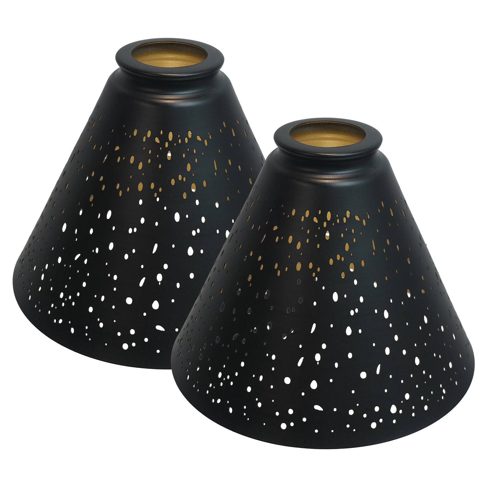 Front. Alucset - Pendant Light Shade, ALUCSET Trumpet Star Iron Lampshade Fitter Fits Bedroom Living Room and Bathroom Chandelier Shade - Black & Gold.