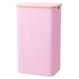 Tooloton - Large 110L Collapsible Laundry Hamper with Lid and Bamboo Handles, Tall Clothes Basket - Pink