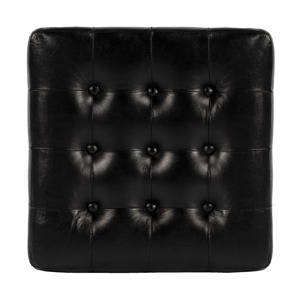 Angle. Butler Specialty - Leon Leather Cube Ottoman - Black.
