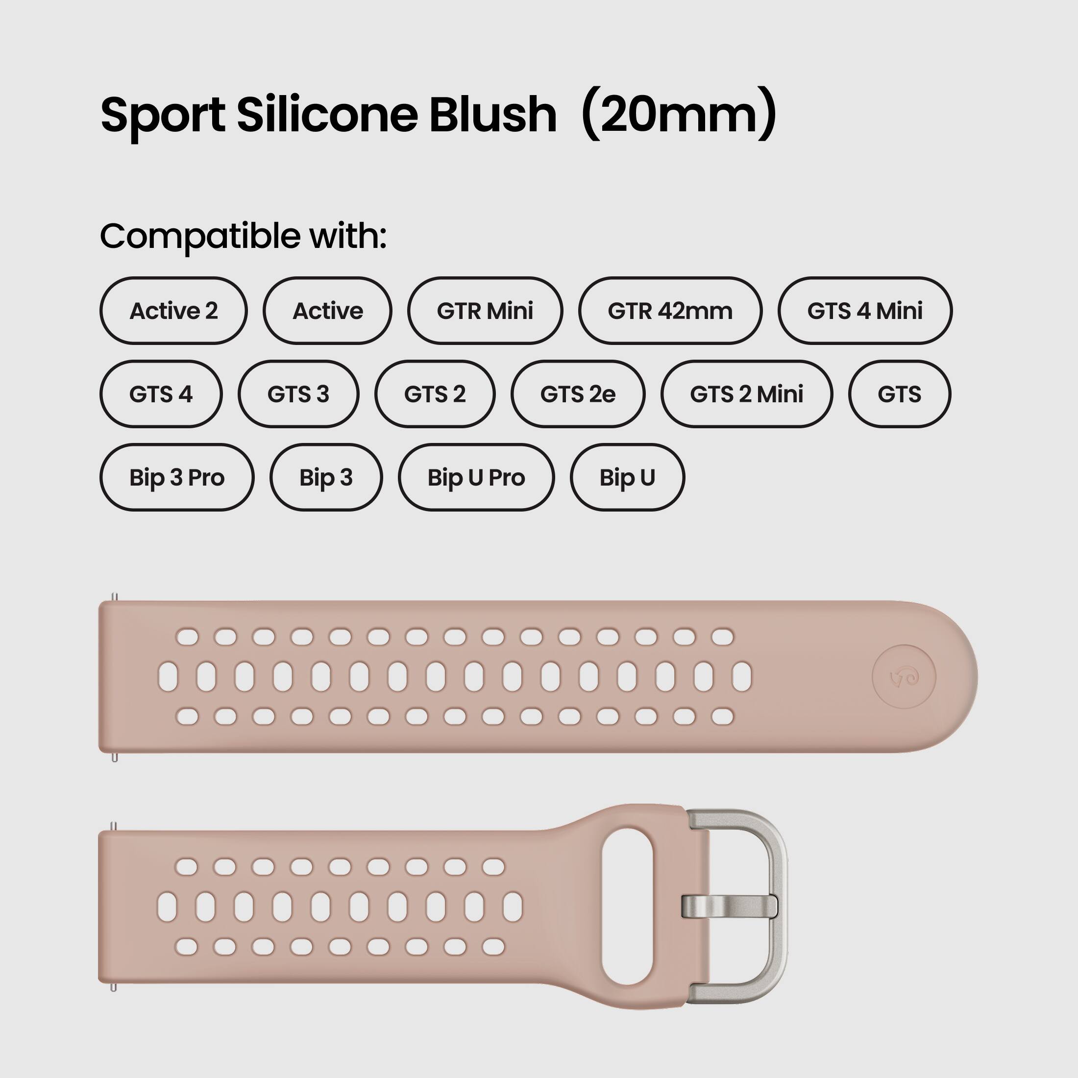Sport Silicone Blush (20mm)

Compatible with:
- Active 2
- Active
- GTR Mini
- GTR 42mm
- GTS 4 Mini
- GTS 4
- GTS 3
- GTS 2
- GTS 2e
- GTS 2 Mini
- GTS
- Bip 3 Pro
- Bip 3
- Bip U Pro
- Bip U