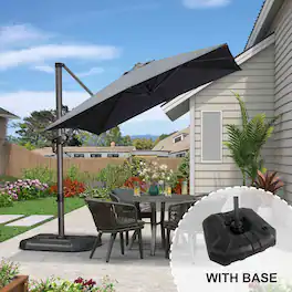 PURPLE LEAF - 8 ft. Square Aluminum Outdoor Patio Cantilever Umbrella Offset 360° Rotation Umbrella with Base for Garden Deck Pool - Gray