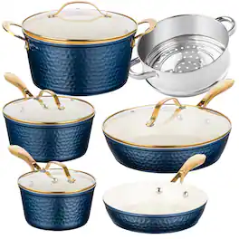 Gotham Steel - 10 Piece Hammered Navy Nonstick Ceramic Cookware Set - Blue