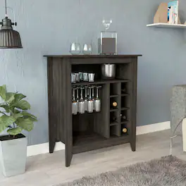 TinyHomie - Essential Bar Cabinet One Open Shelf Six Built-in Wine Rack One Drawer -Espresso